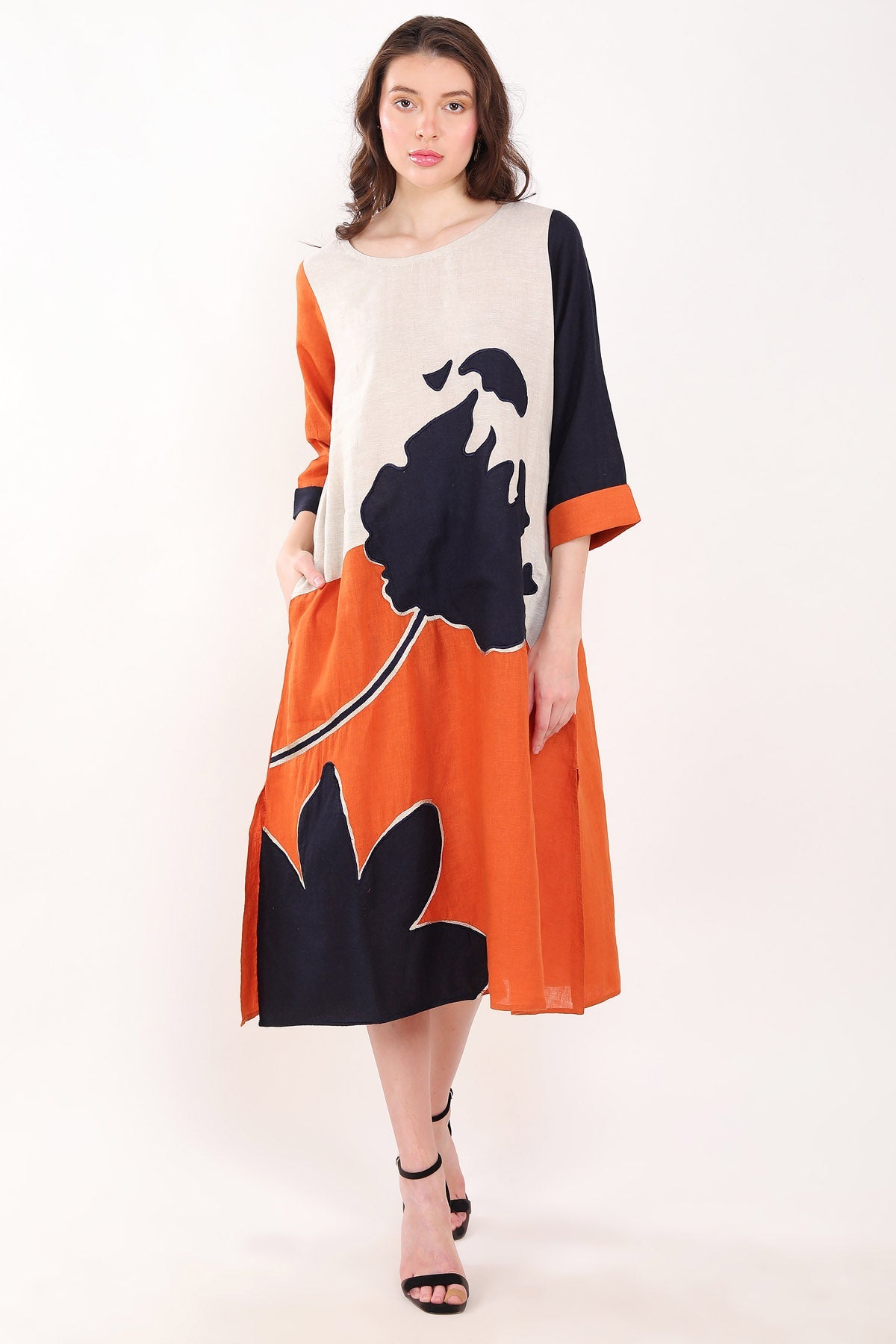 Buy Designer Embroidered Color Block Dress Online