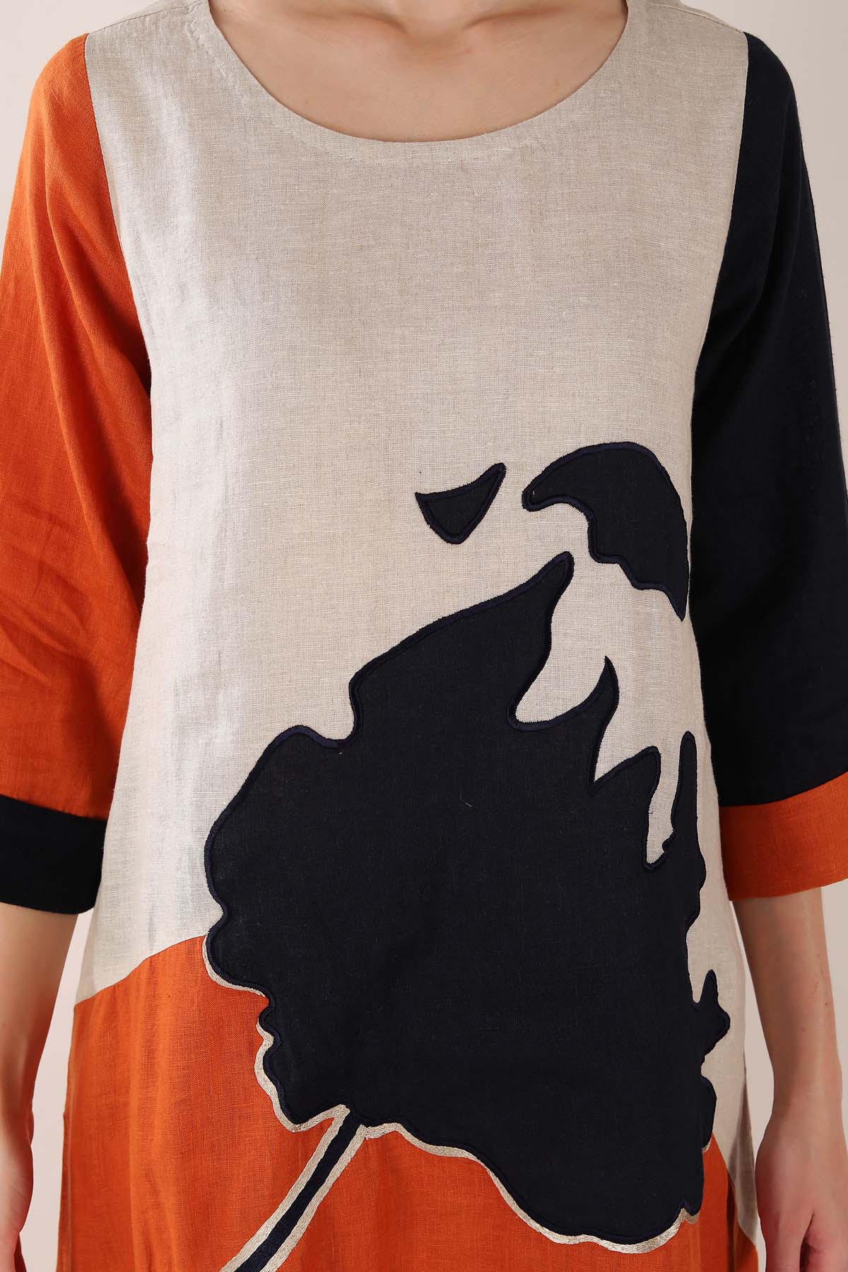 Embroidered Color Block Dress