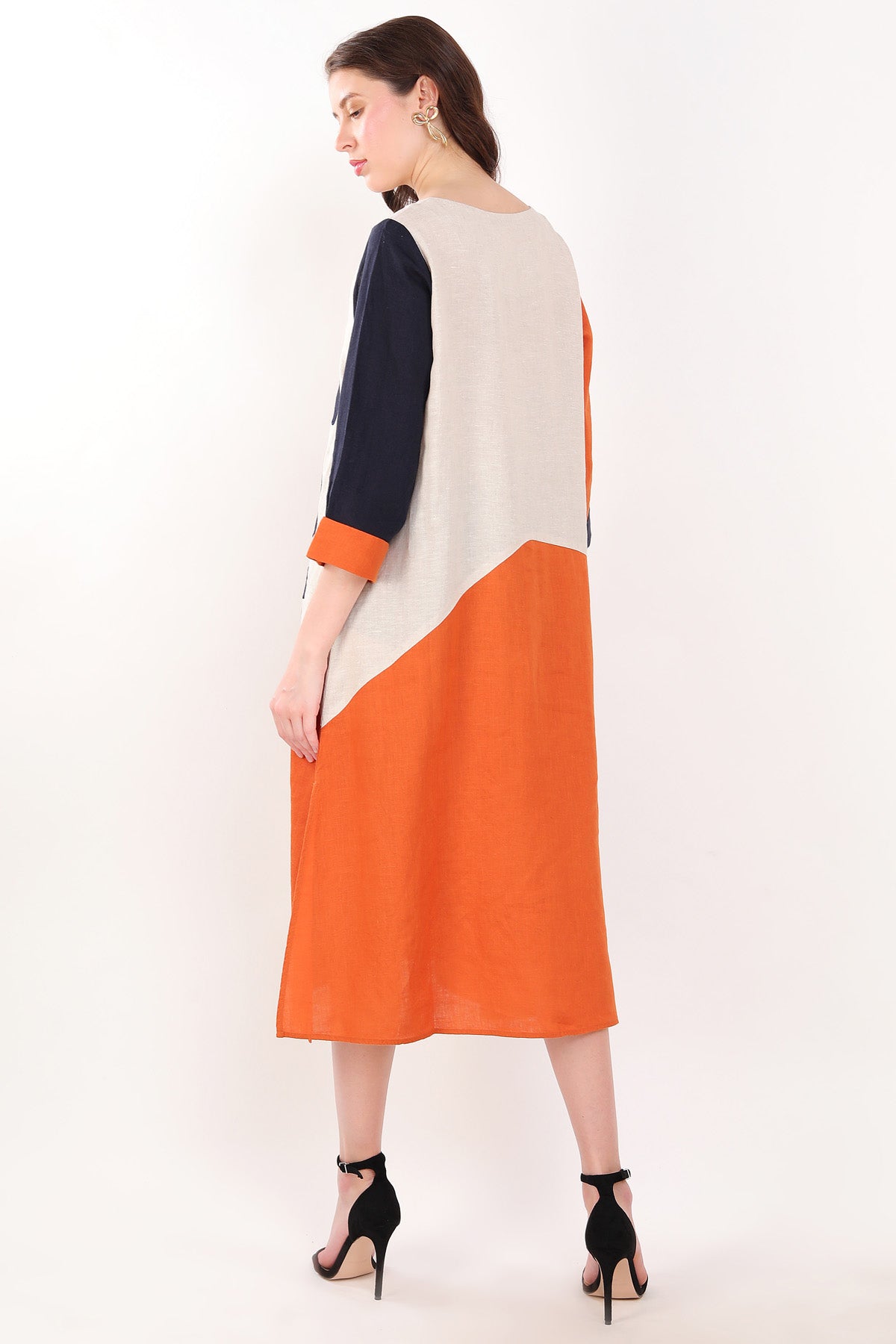 Embroidered Color Block Dress