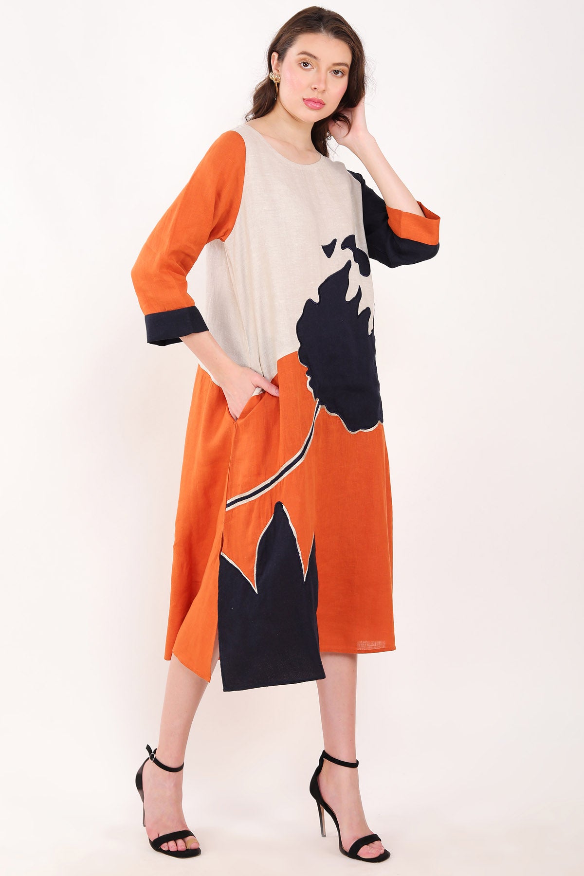 Embroidered Color Block Dress