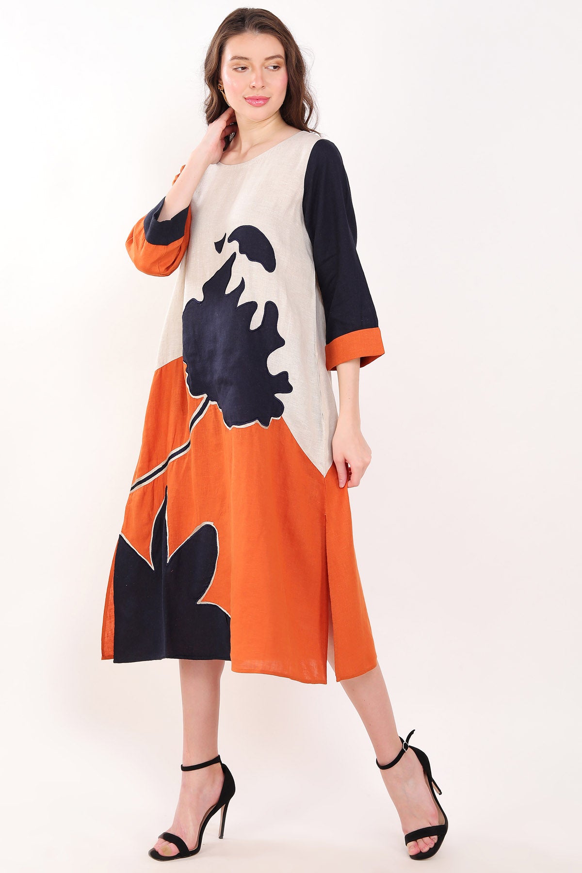 Embroidered Color Block Dress