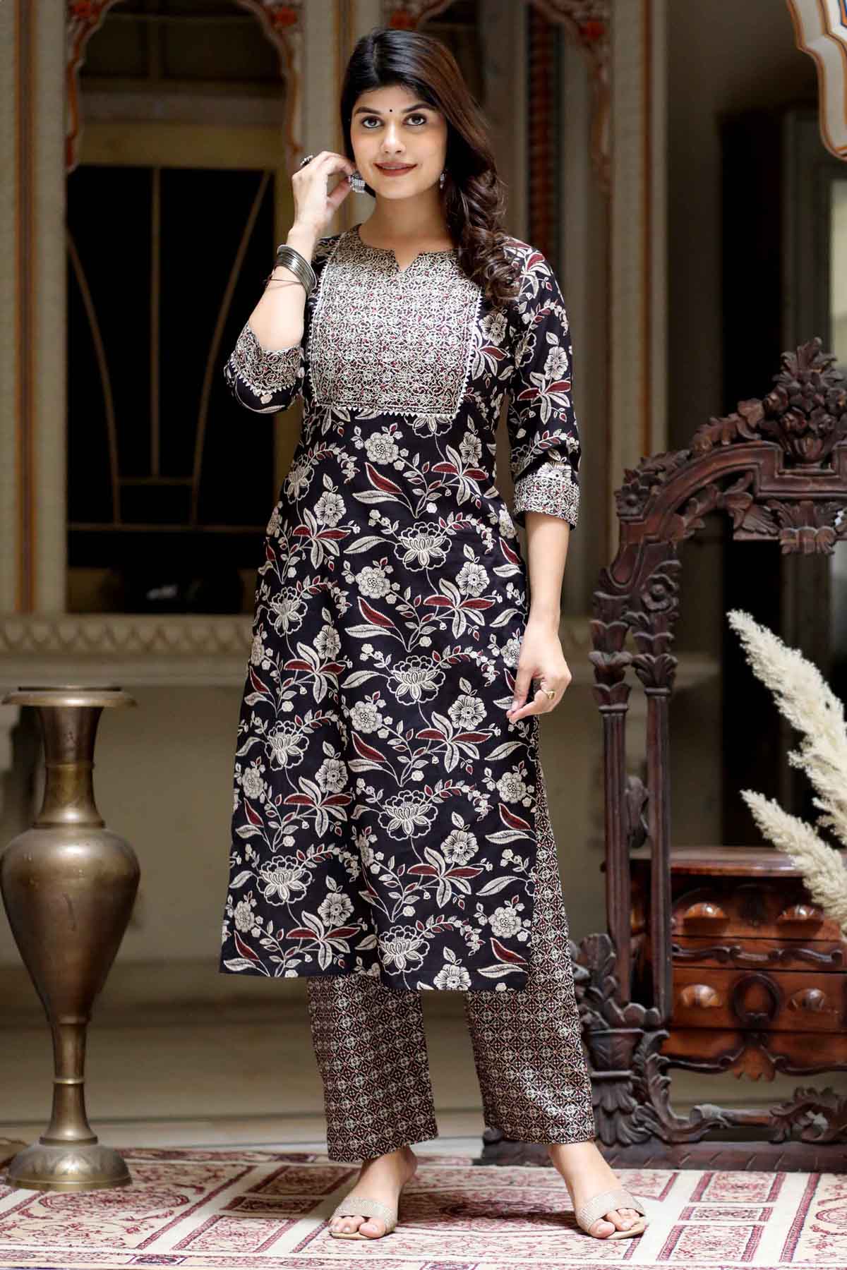 Buy Embroidered Cotton Kurta Set by Miravan for women online at ScrollnShops