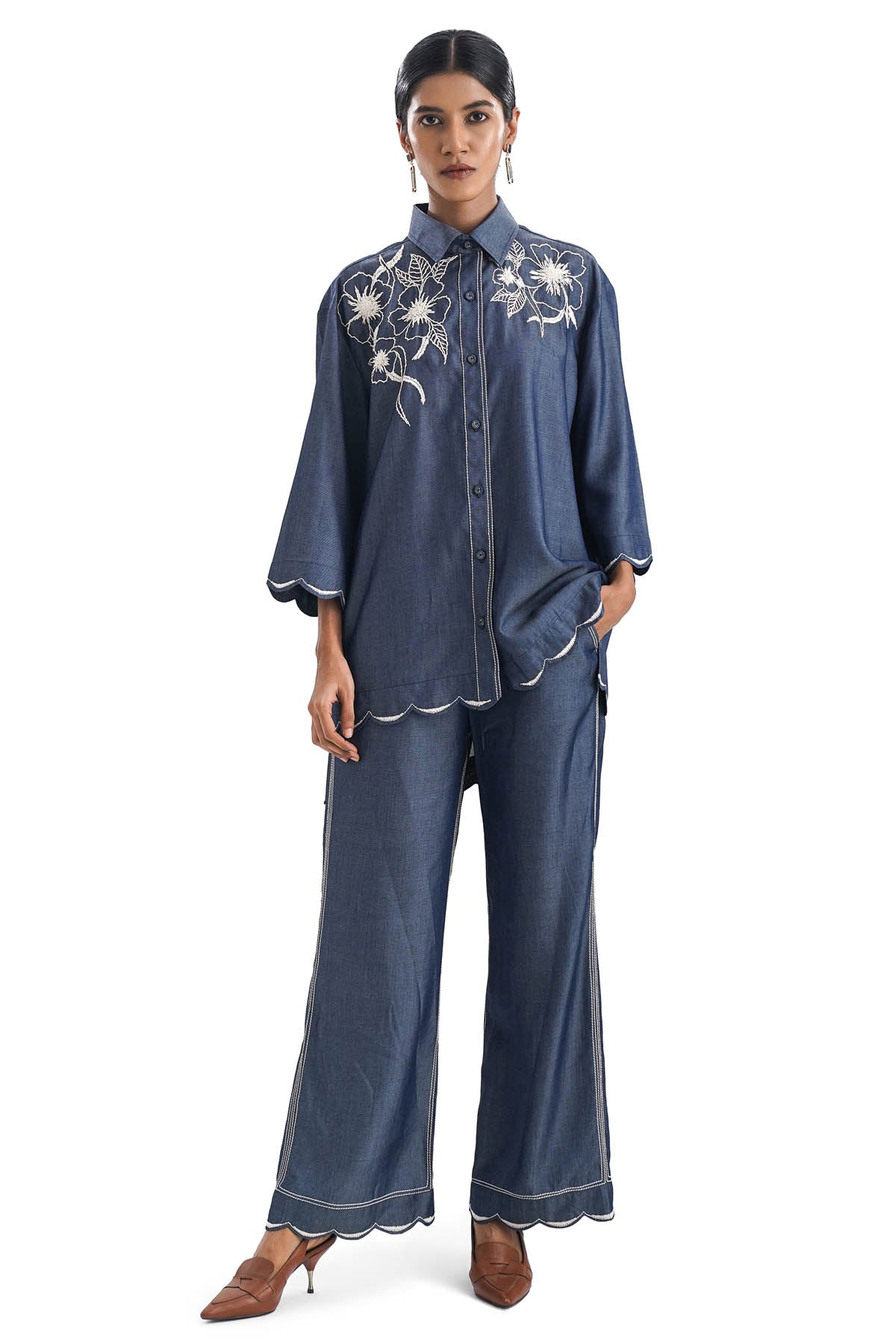 Buy Notre Ame Embroidered Denim Co-ord Set For Women Online at ScrollnShops