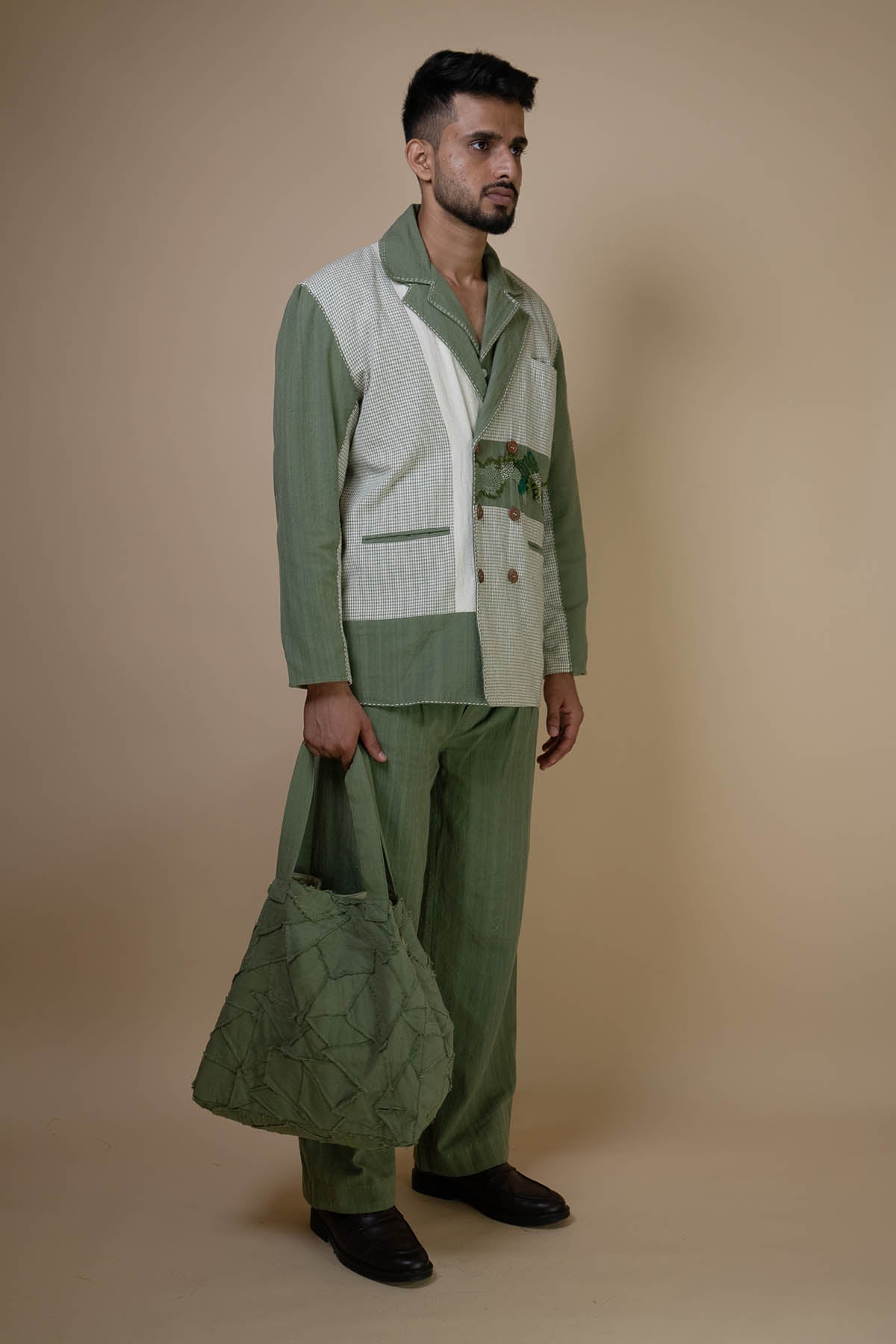 Embroidered Detail Olive Blazer