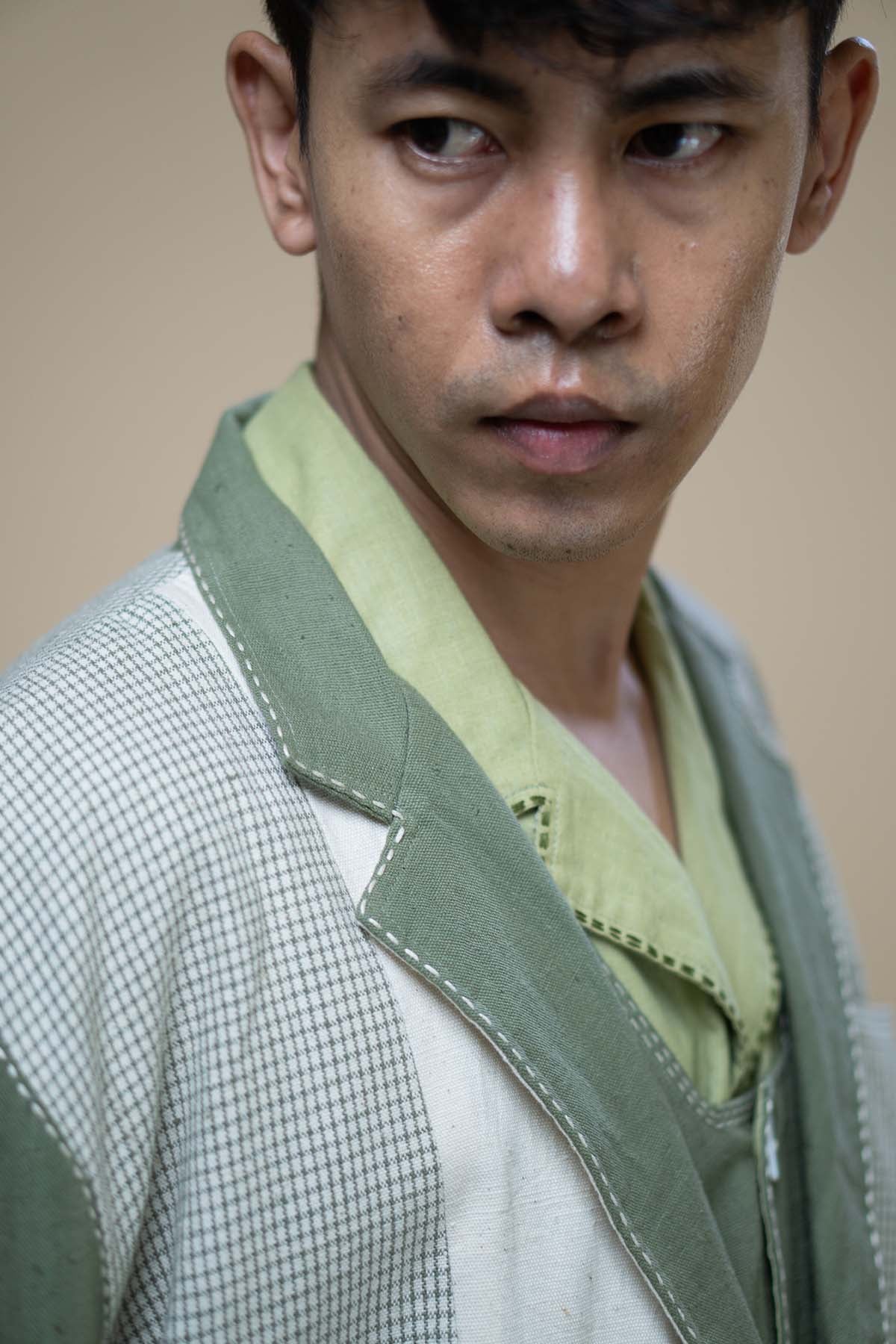 Embroidered Detail Olive Blazer