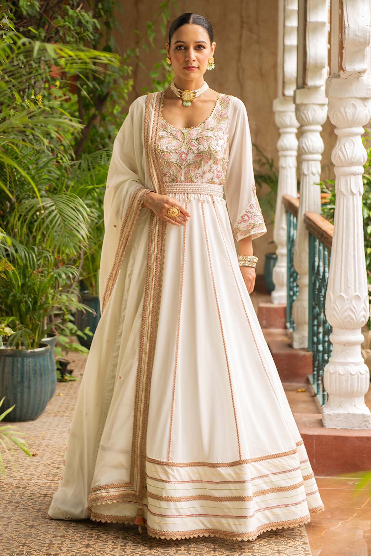 Ajiesh Oberoi Embroidered Flared Anarkali Set for women online at ScrollnShops