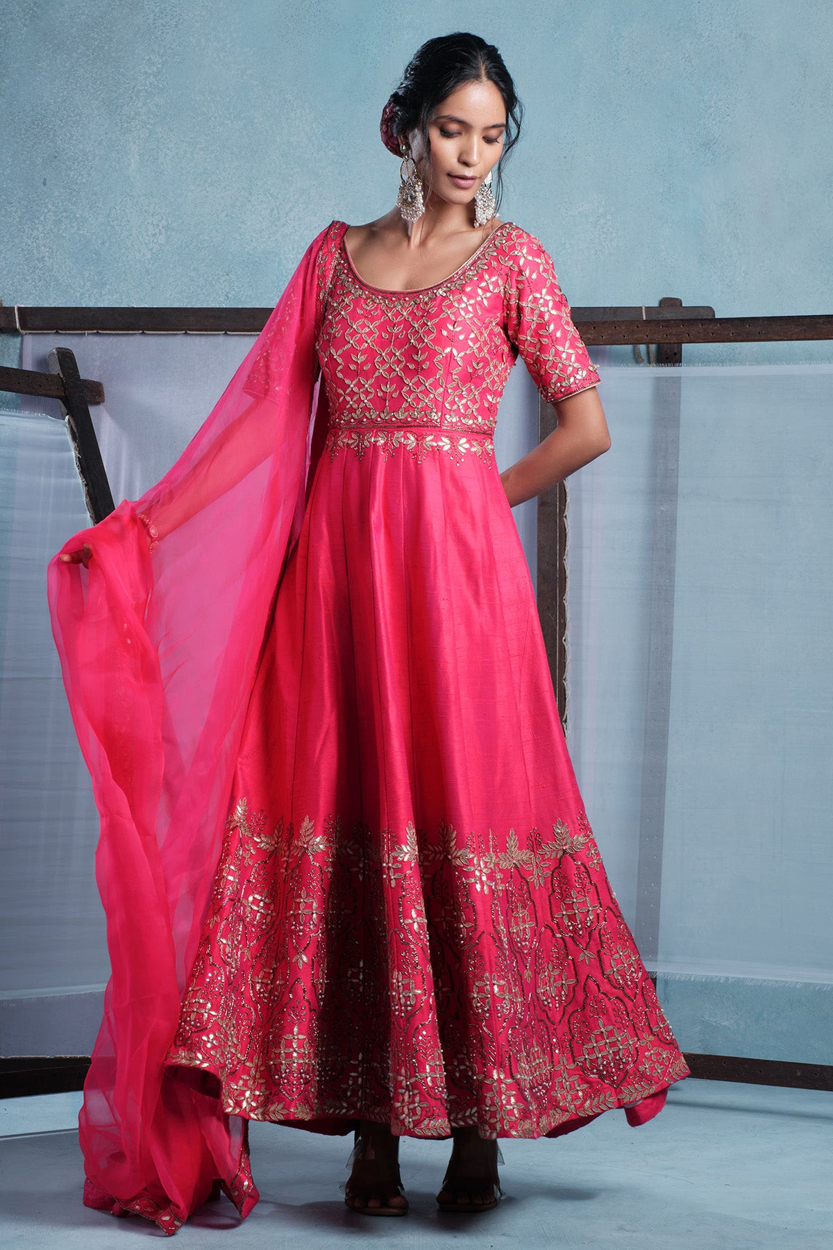Embroidered Fuchsia Anarkali Set