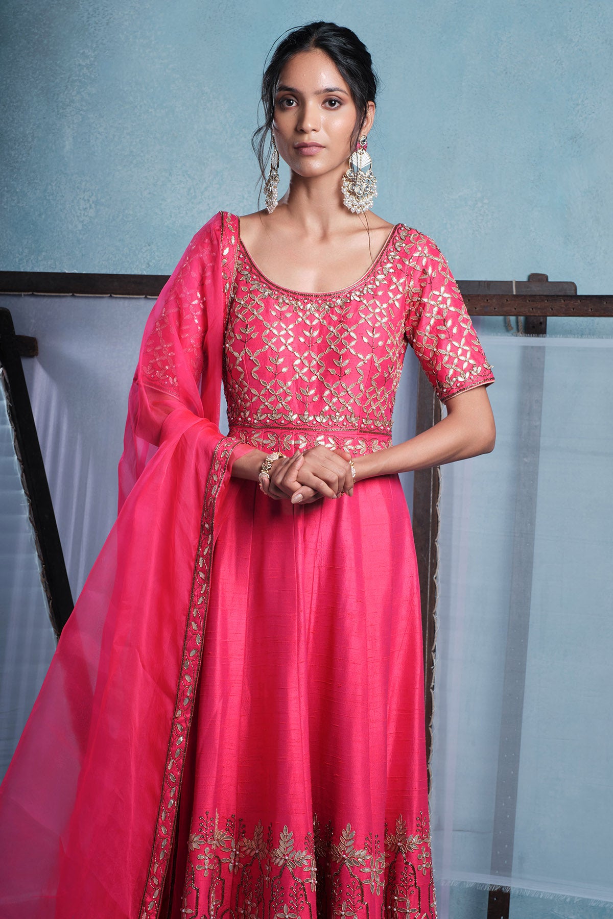 Embroidered Fuchsia Anarkali Set