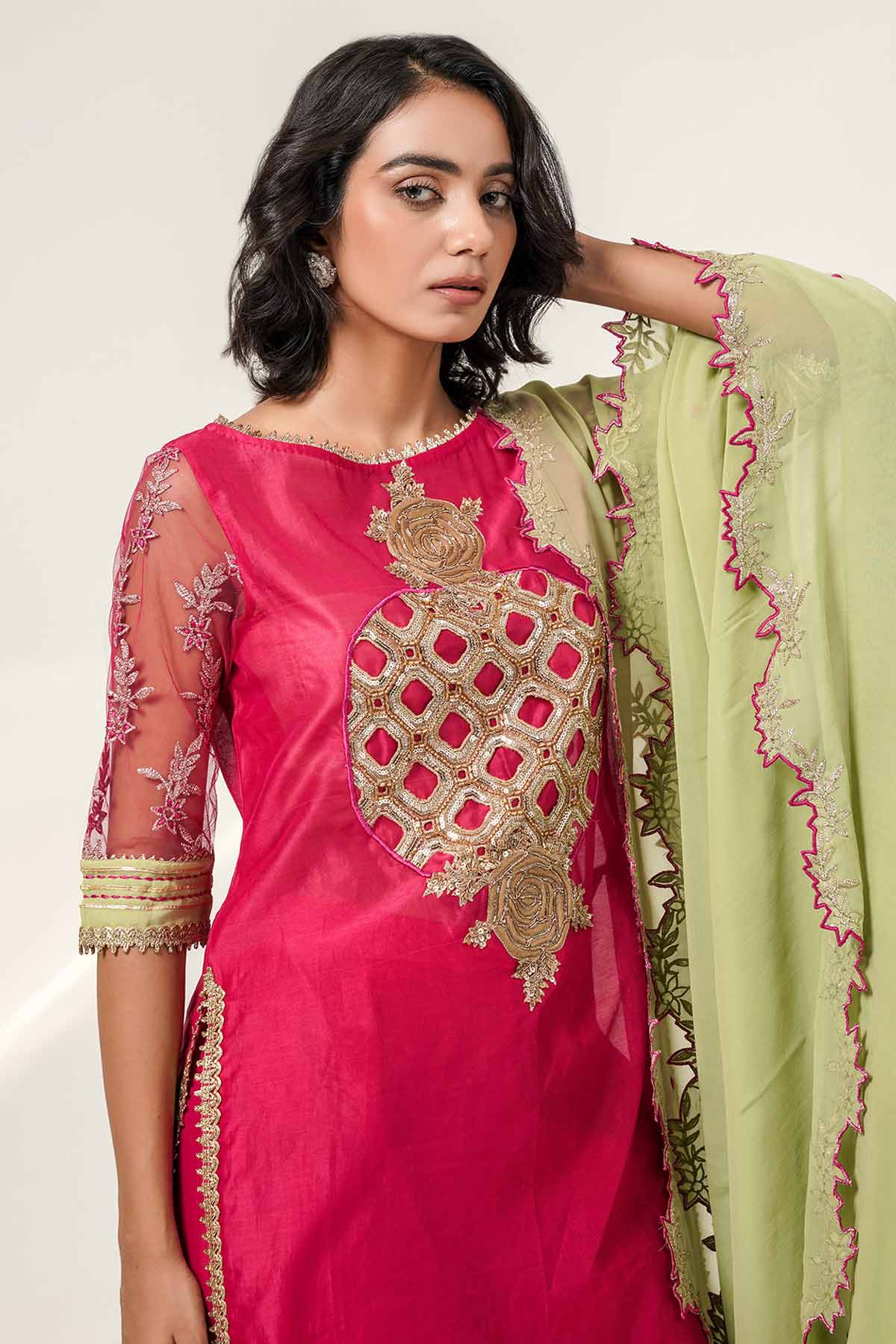 Embroidered Fuchsia Kurta Set