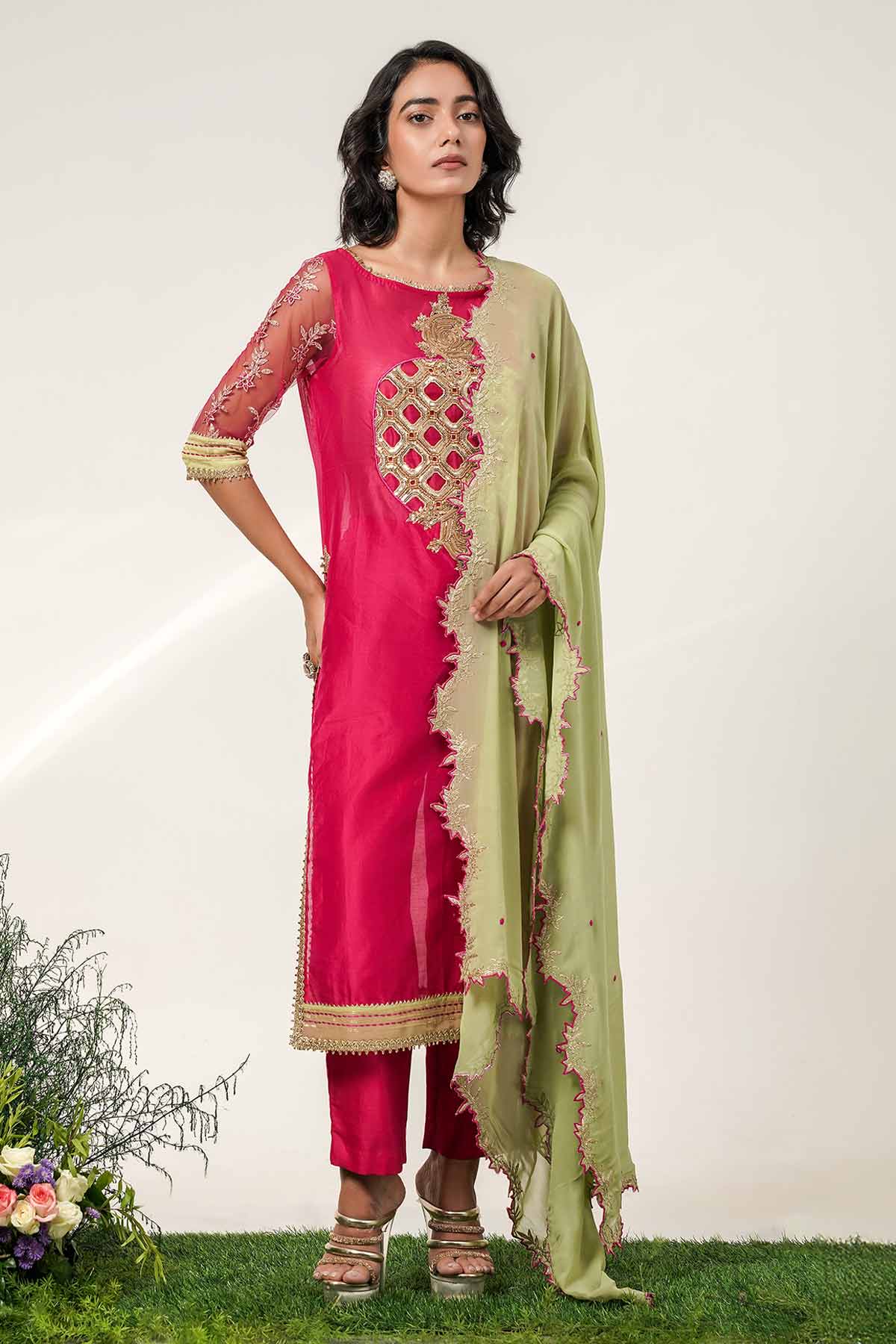 Embroidered Fuchsia Kurta Set