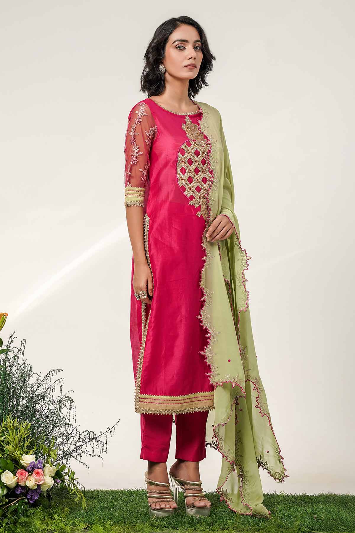 Embroidered Fuchsia Kurta Set