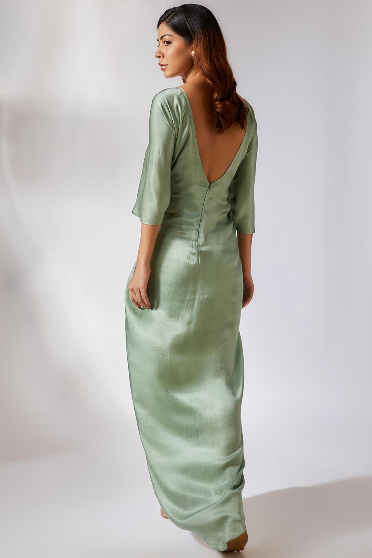 Embroidered Green Drape Dress
