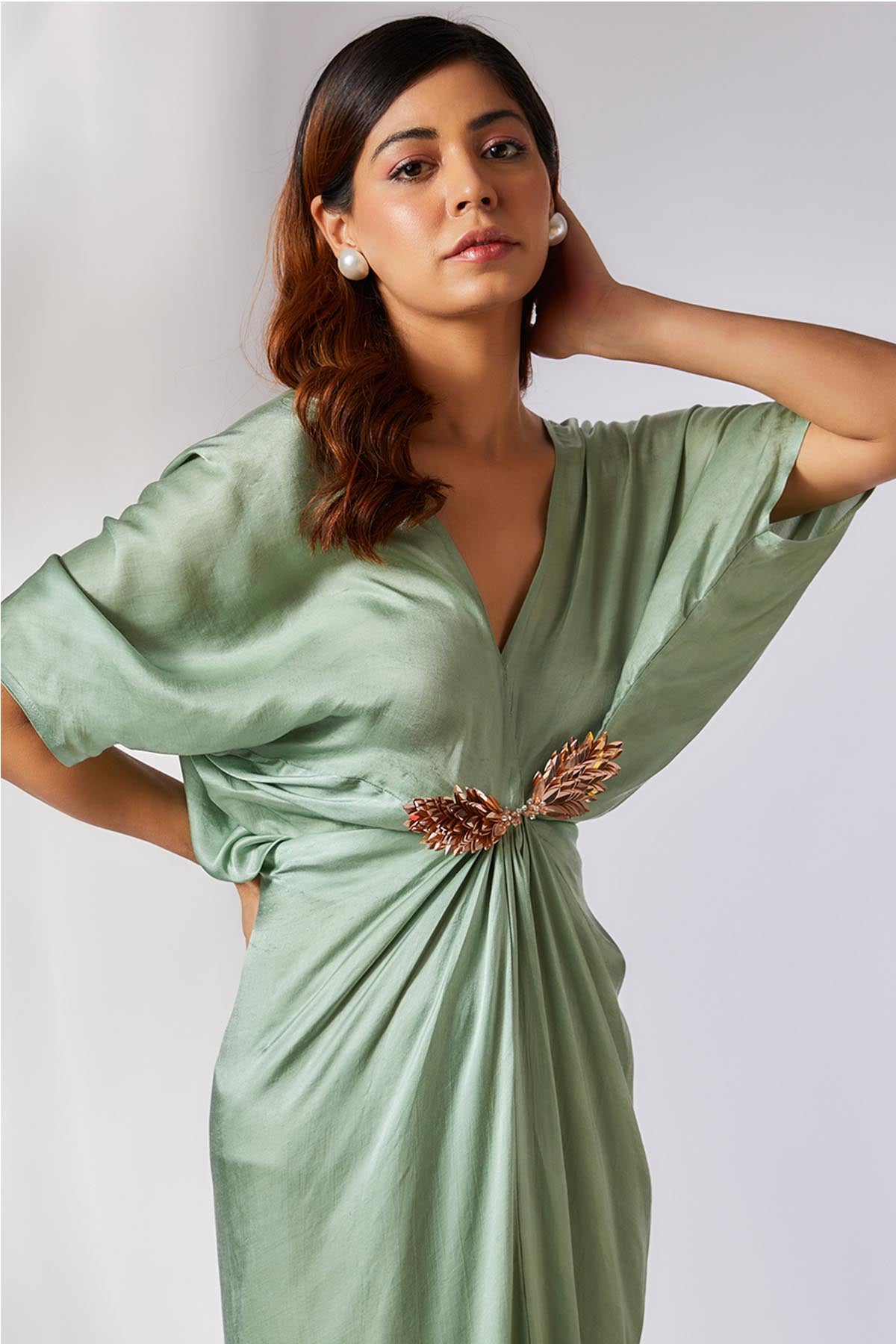 Embroidered Green Drape Dress
