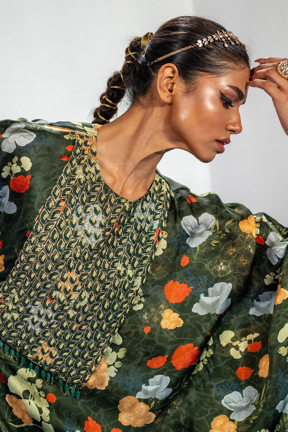 Embroidered Green Kaftan Set