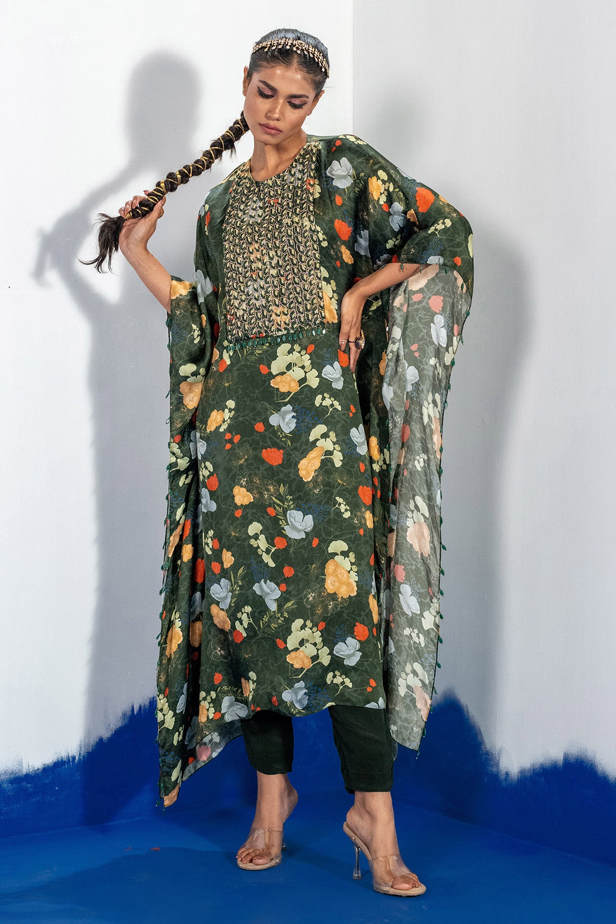 Embroidered Green Kaftan Set