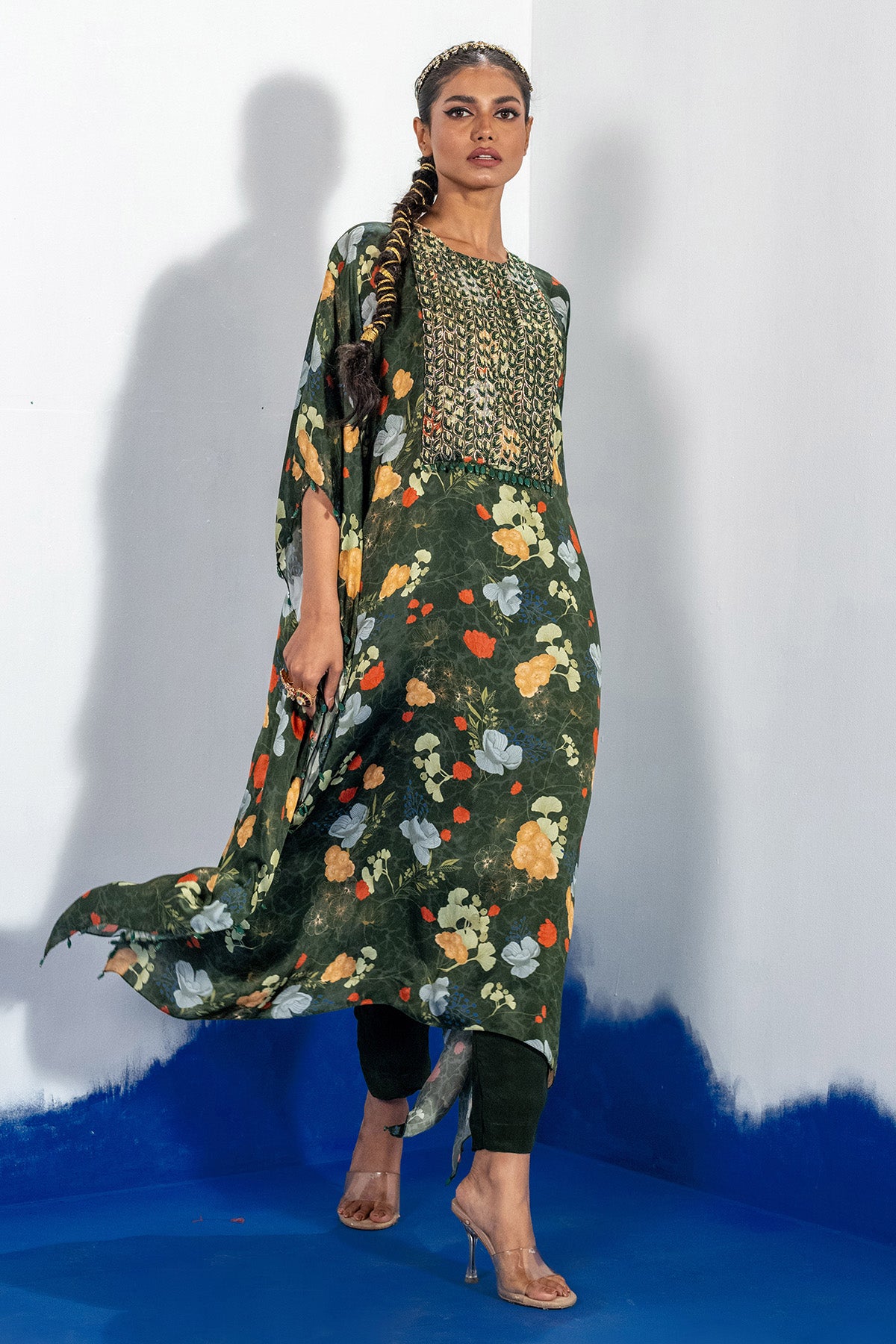 Embroidered Green Kaftan Set