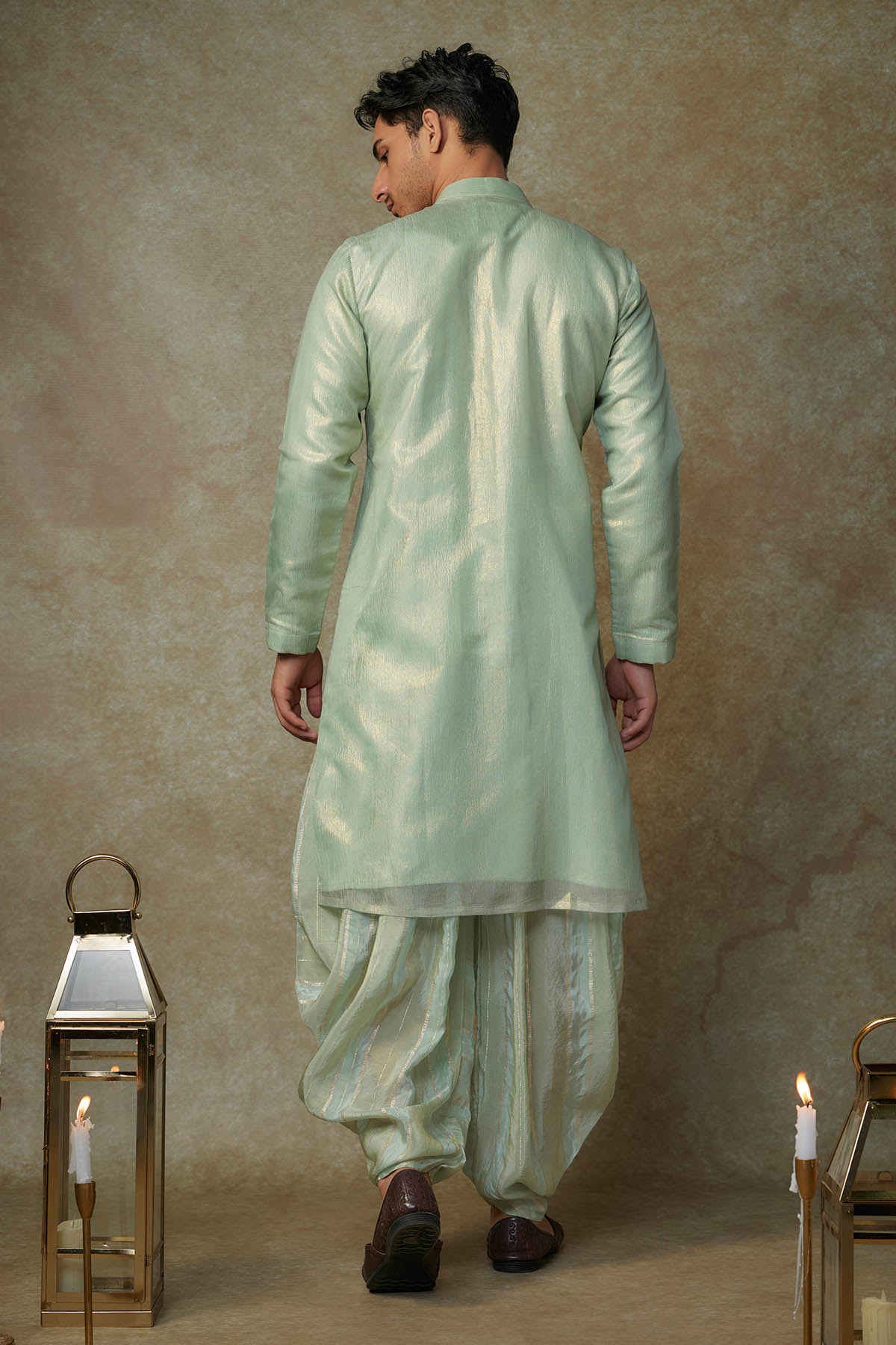 Embroidered Green Kurta & Dhoti
