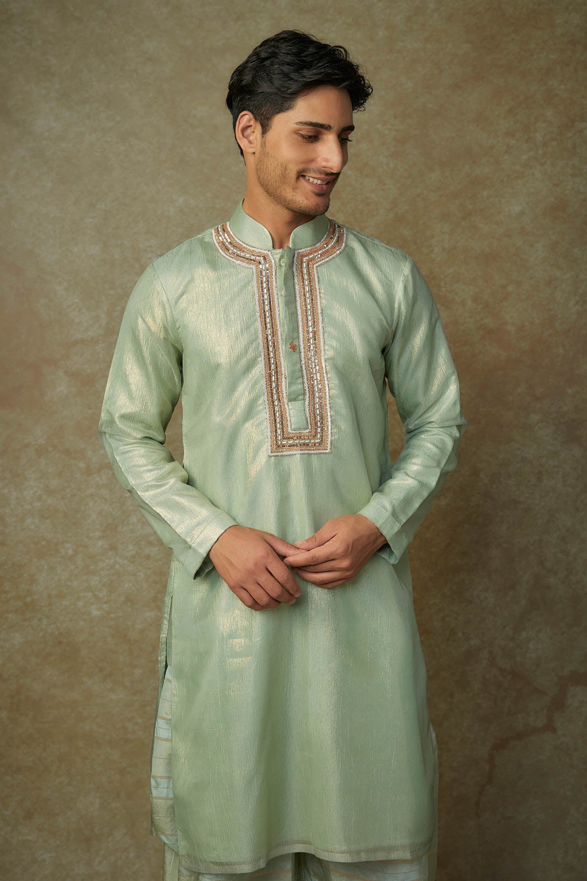 Embroidered Green Kurta & Dhoti