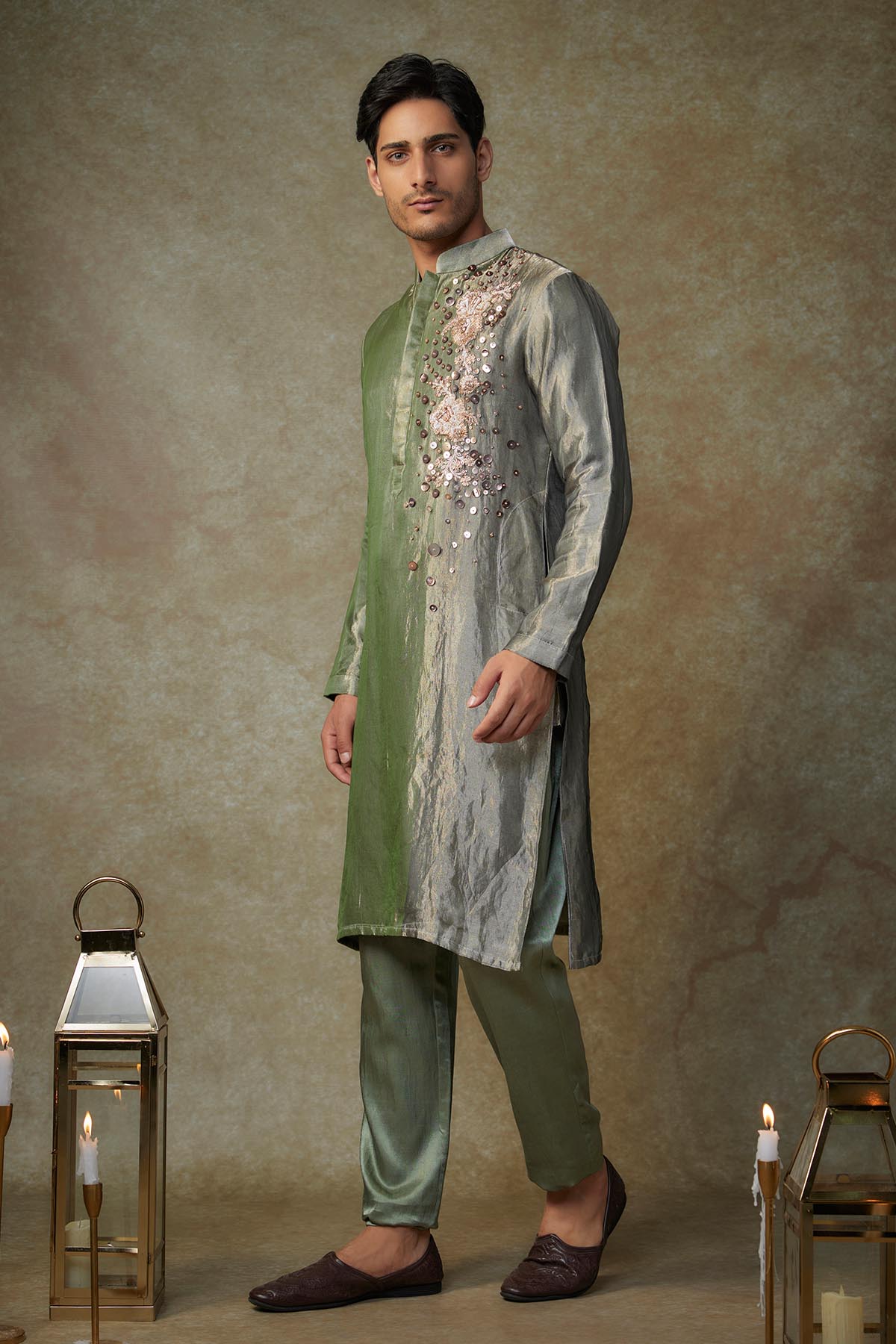 Embroidered Green Kurta & Pants