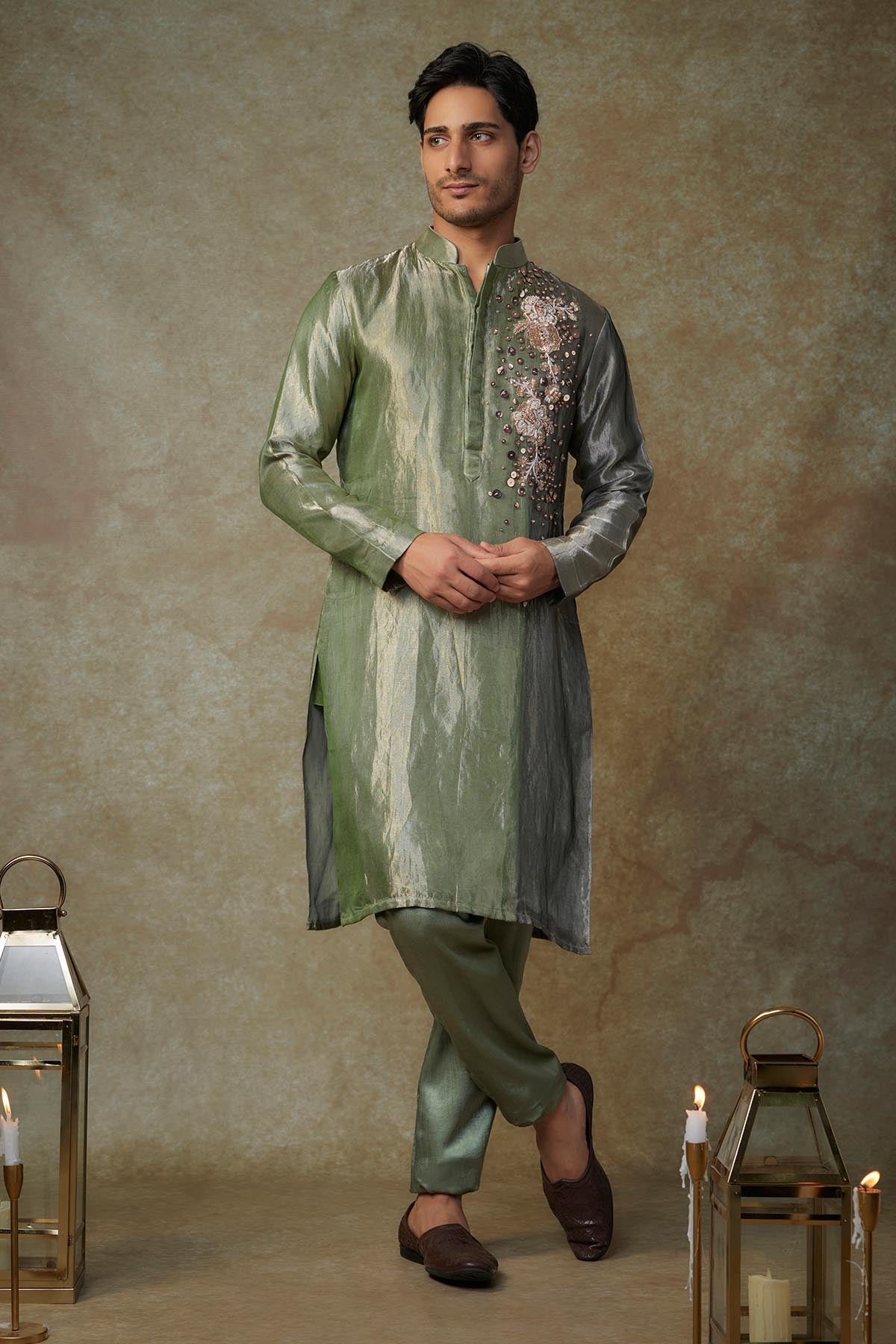 Buy Embroidered Green Kurta & Pants by Masumi Mewawalla for men online at ScrollnShops