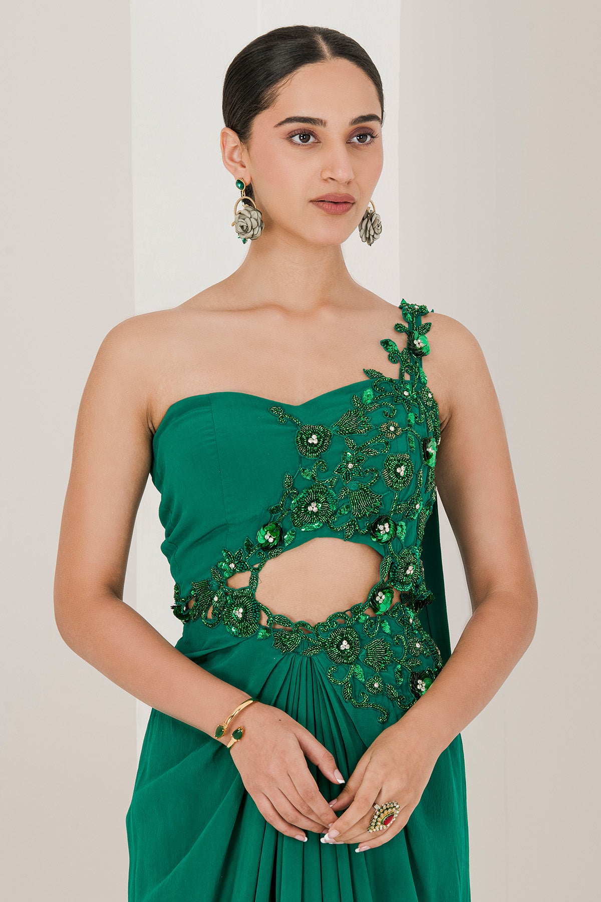 Embroidered Green Saree Gown