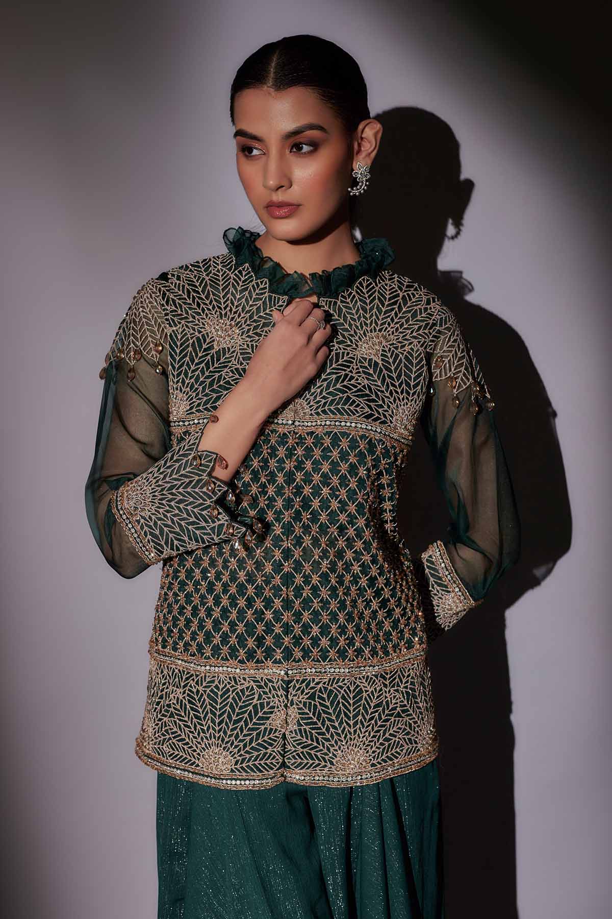 Embroidered Green Sharara Set