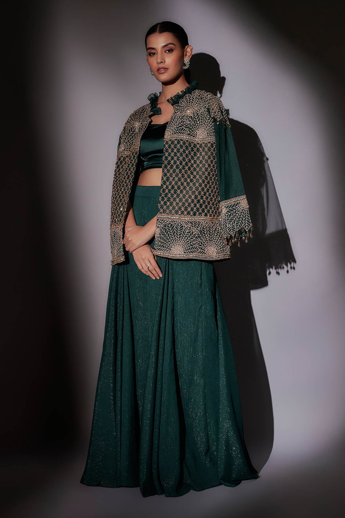 Embroidered Green Sharara Set