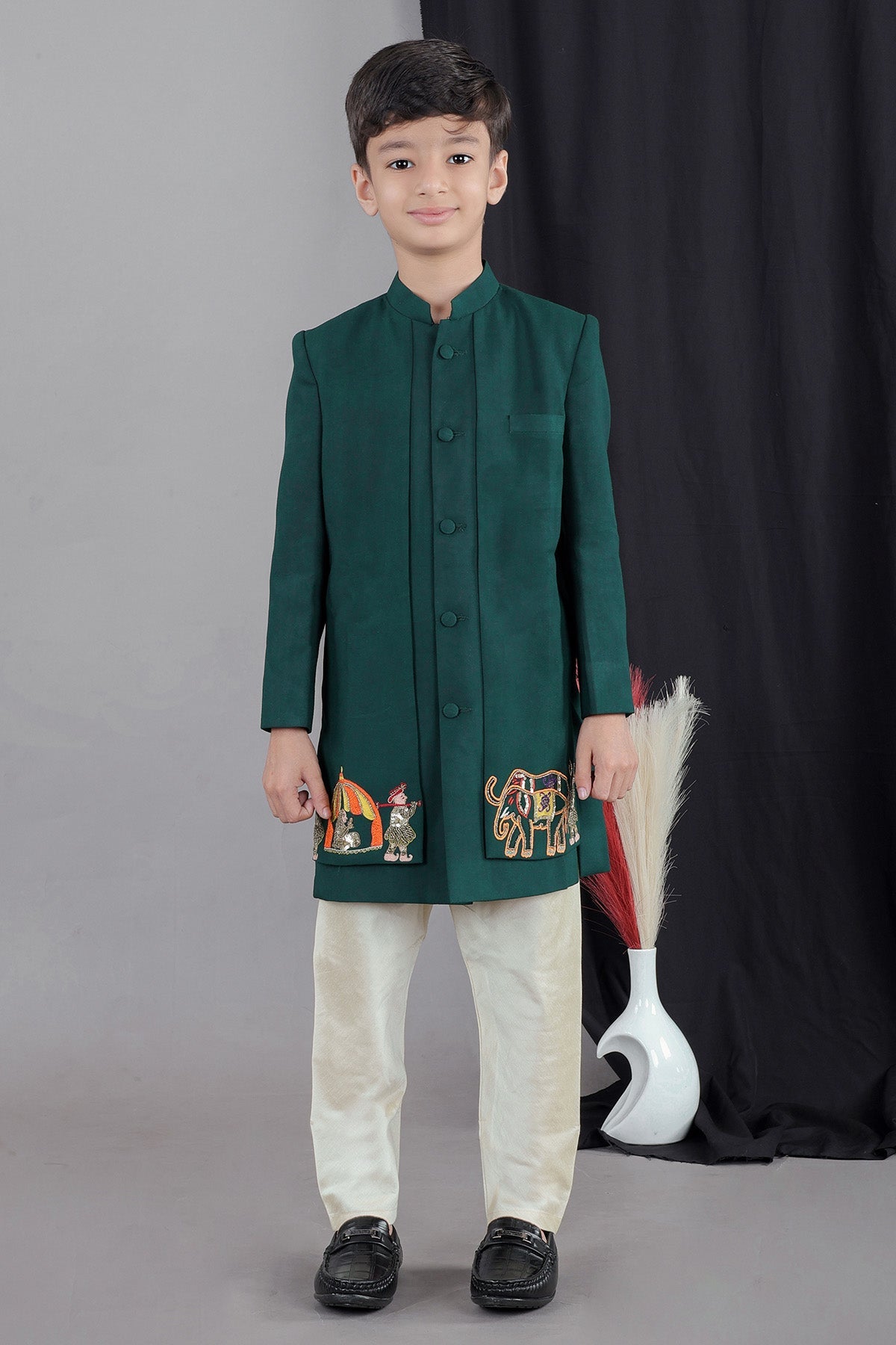 Buy Embroidered Green Sherwani Set by Little Brats for Boys online at ScrollnShops