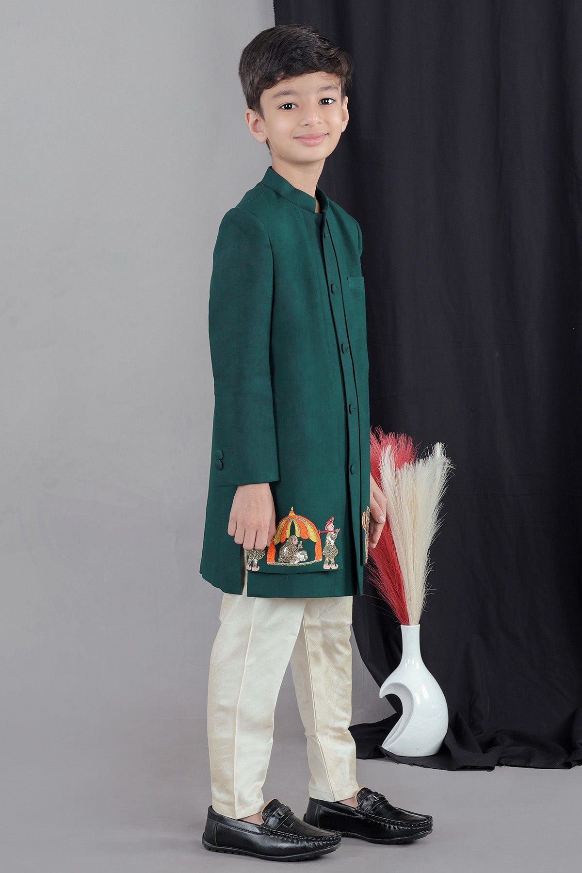 Embroidered Green Sherwani Set