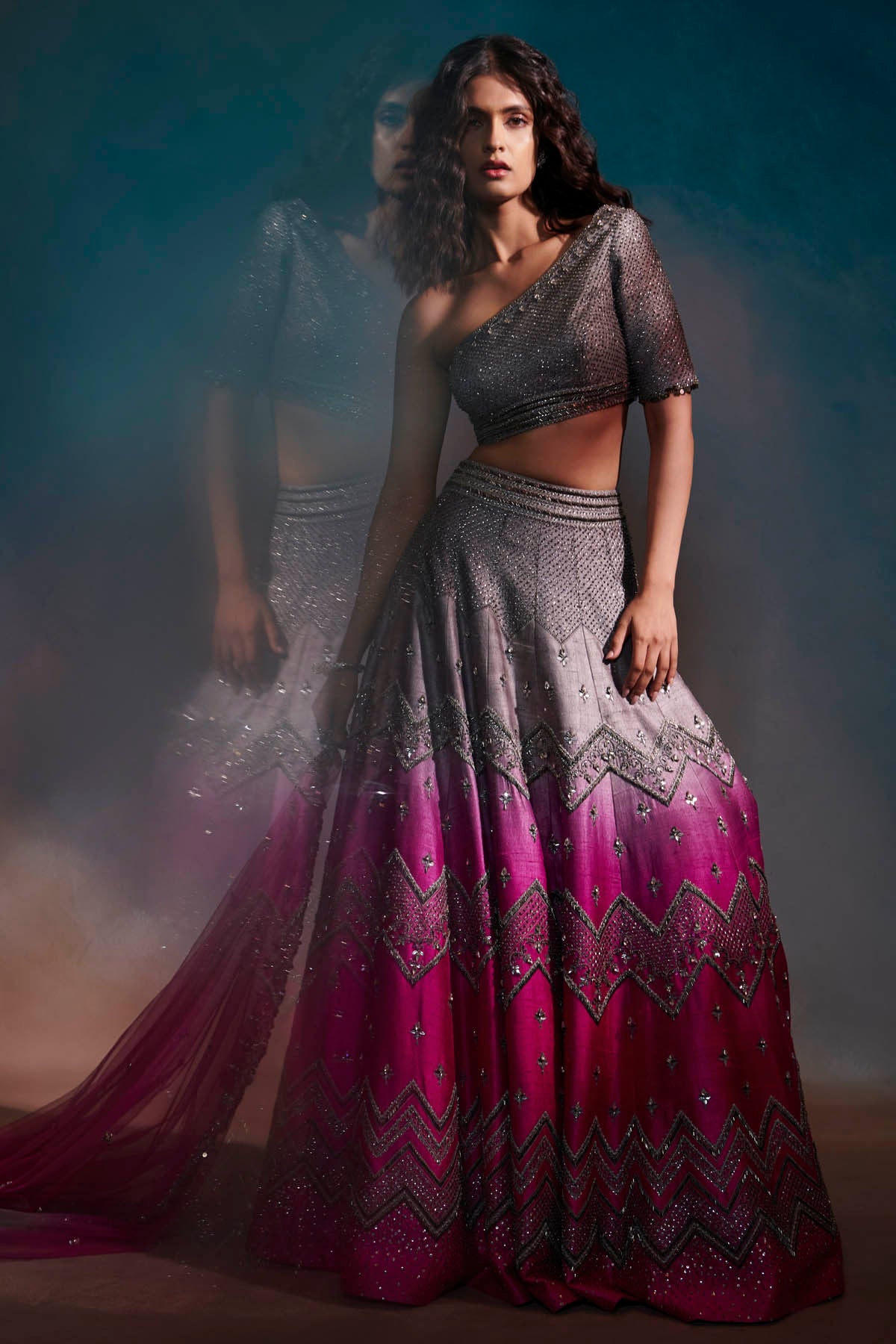 Embroidered Grey Lehenga Set