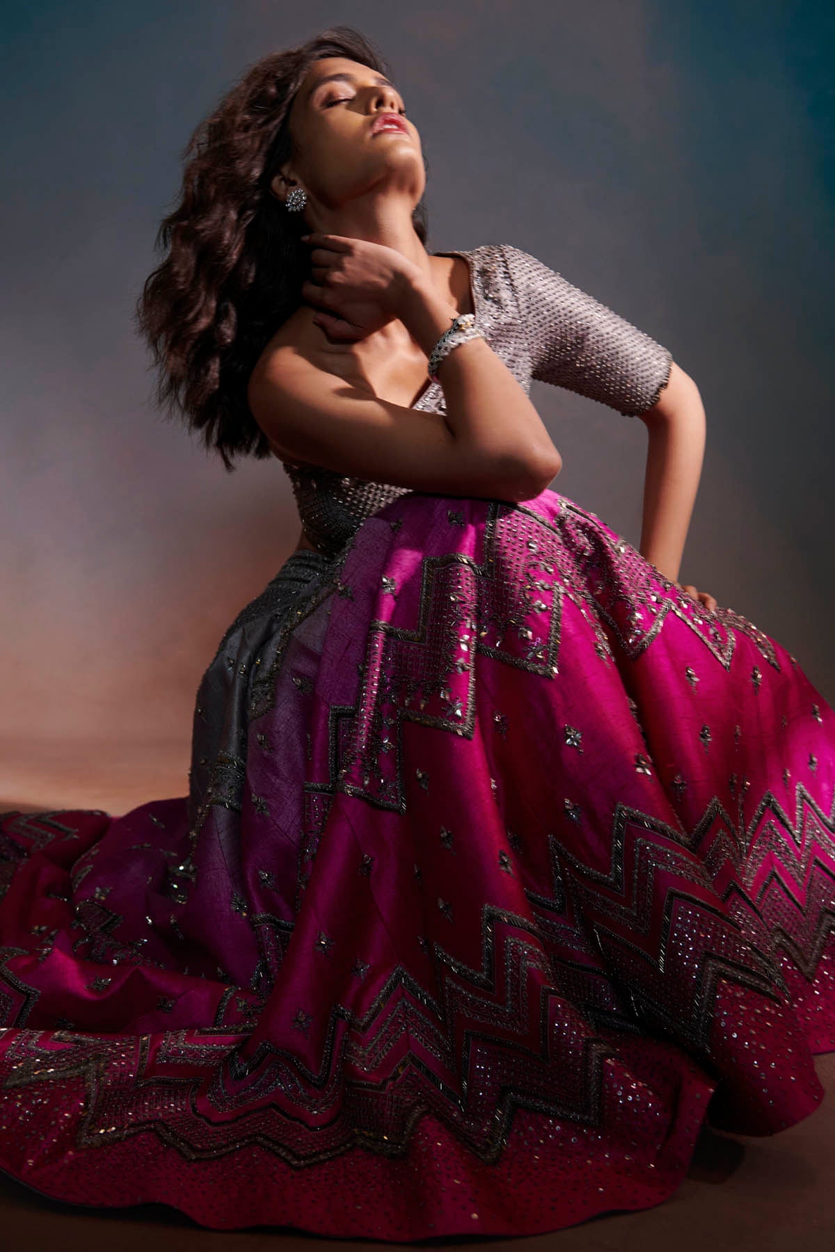 Embroidered Grey Lehenga Set