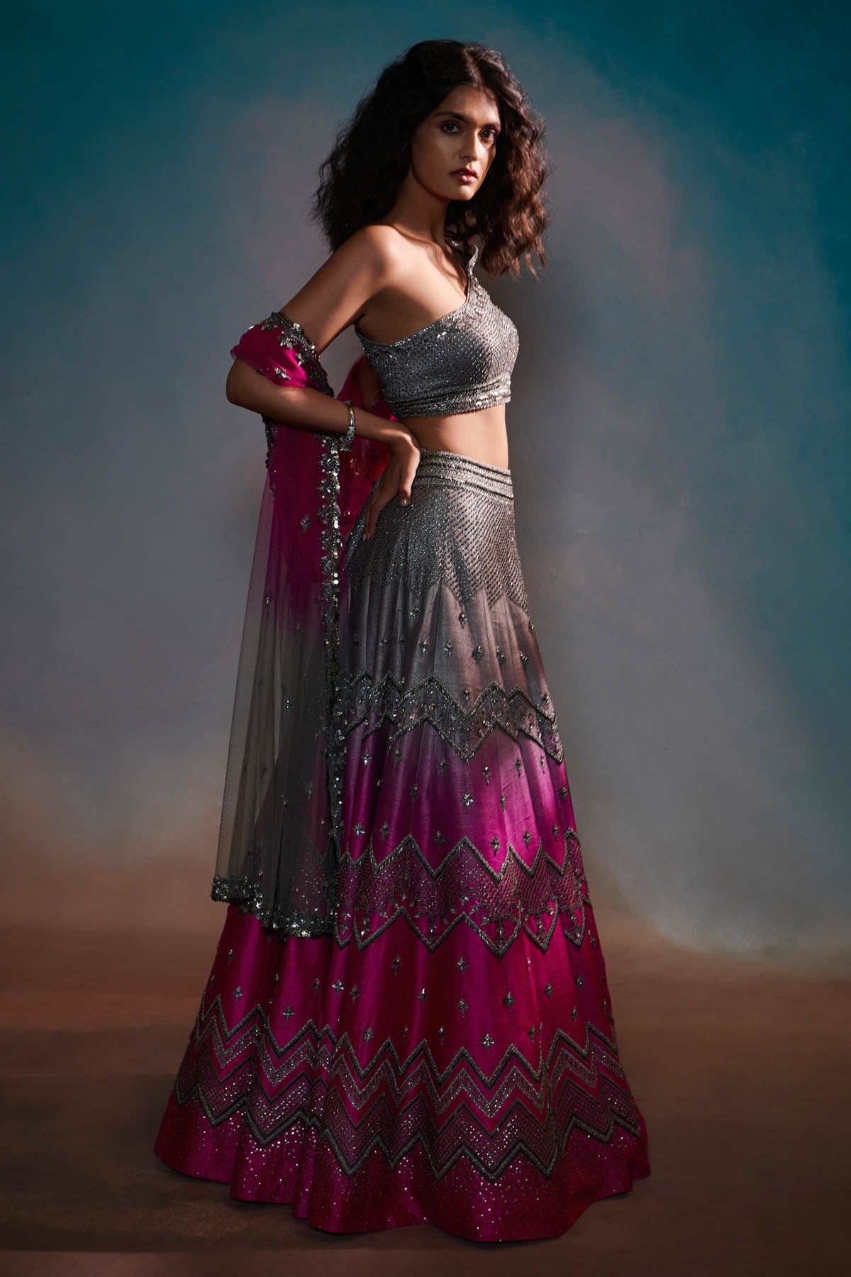 Embroidered Grey Lehenga Set