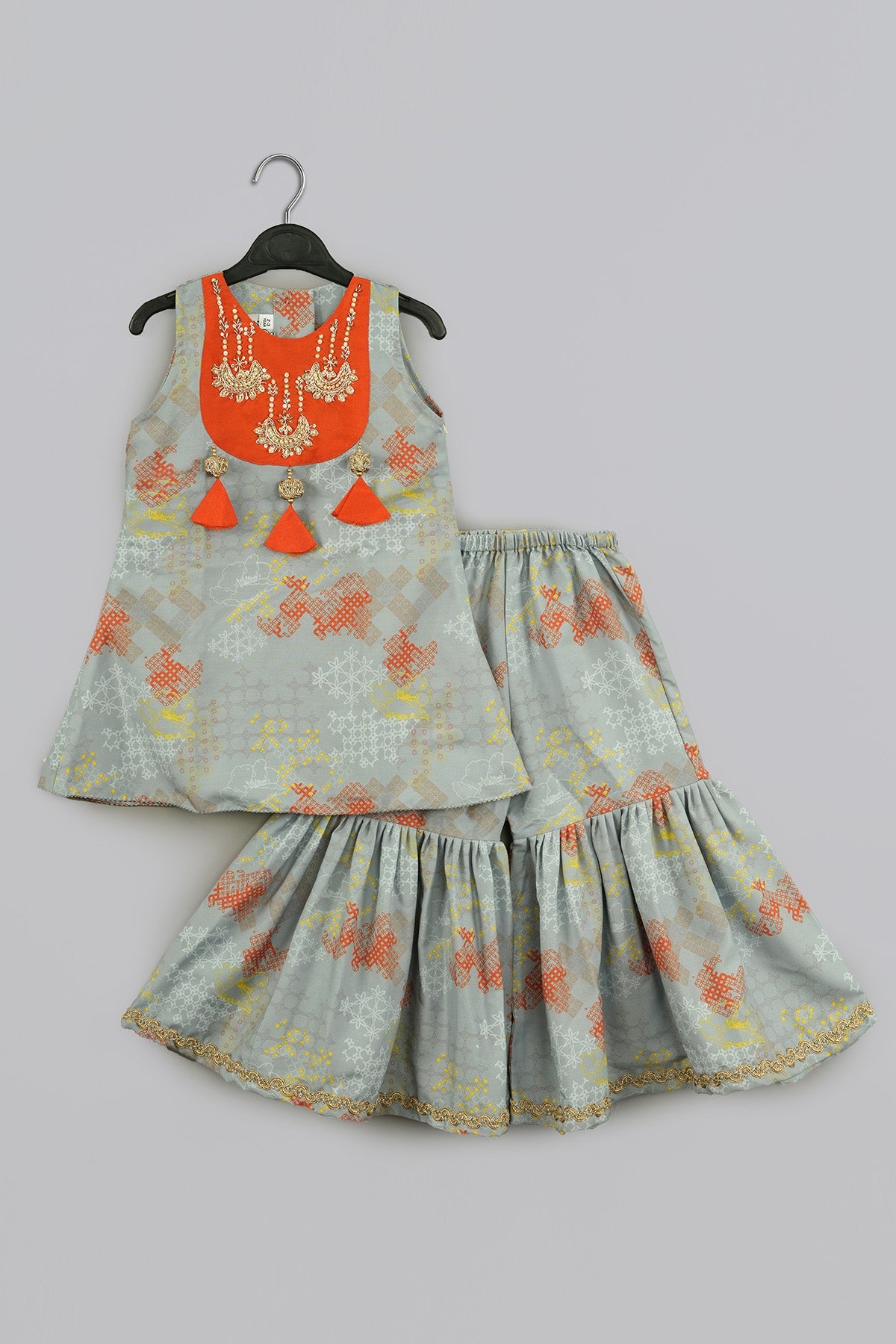 Buy Embroidered Grey Sharara Set for Kids by Little Brats Designer online available at scrollnshops