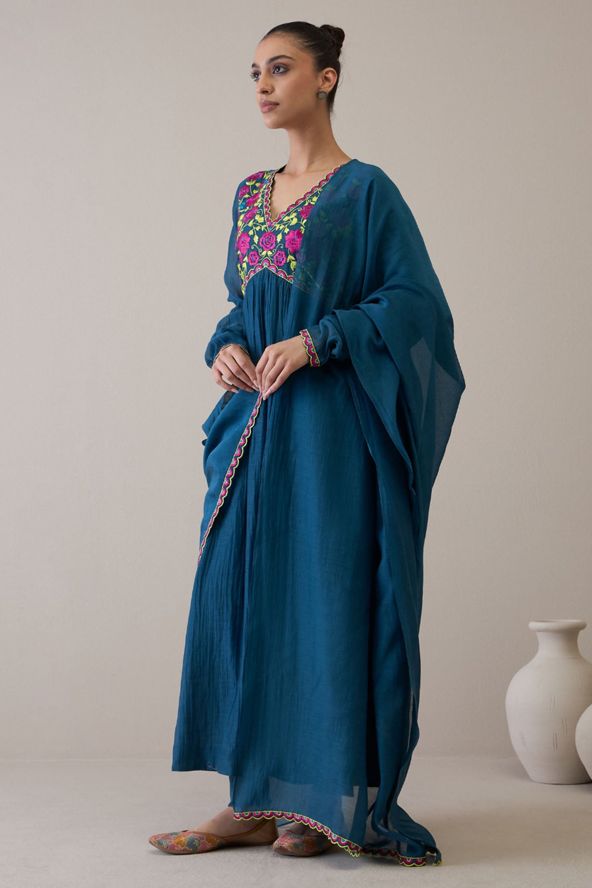 Embroidered Indigo Kurta Set