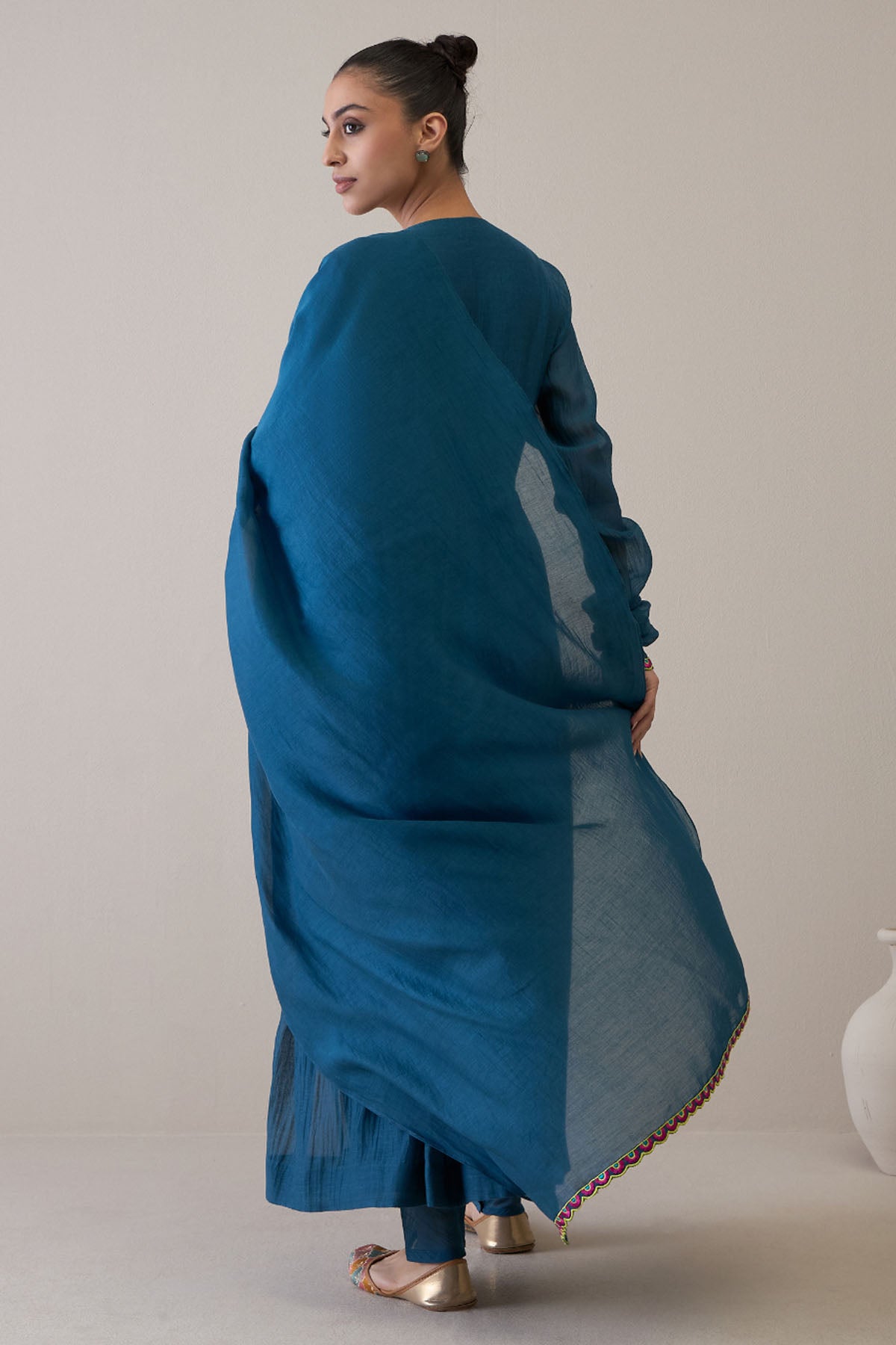 Embroidered Indigo Kurta Set