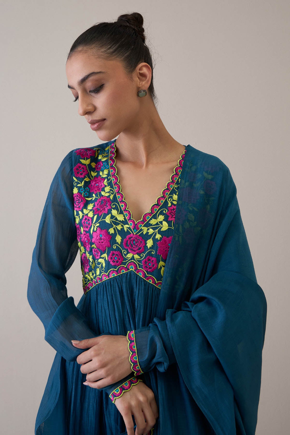 Embroidered Indigo Kurta Set