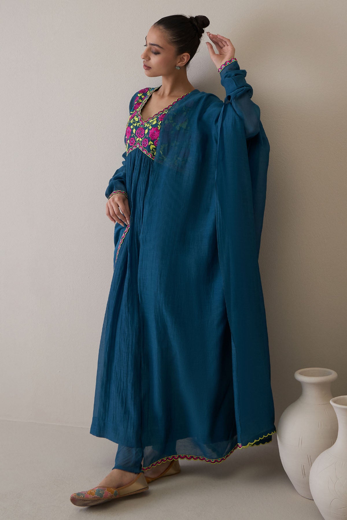 Embroidered Indigo Kurta Set