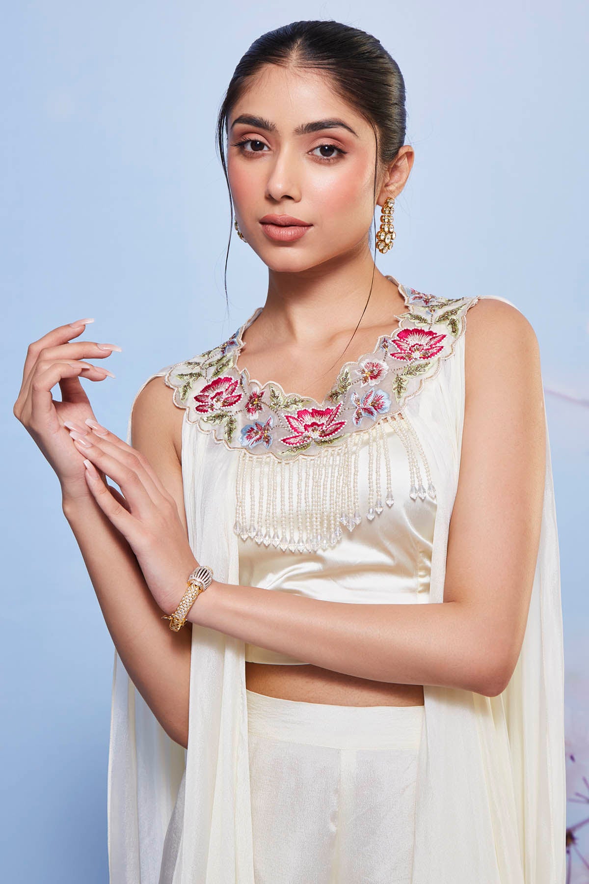 Embroidered Ivory Jacket Set