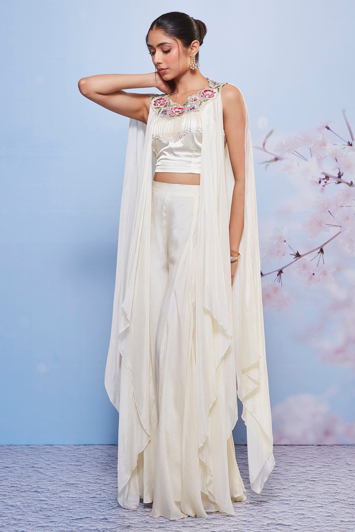 Embroidered Ivory Jacket Set