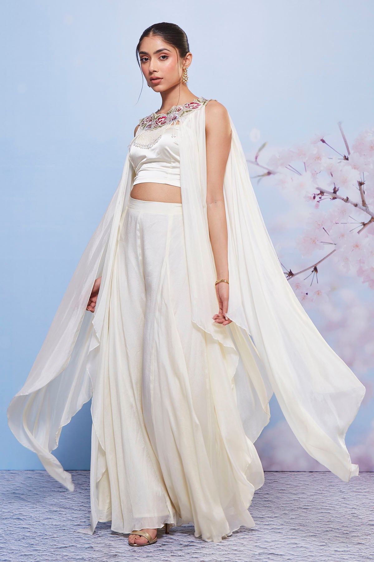 Embroidered Ivory Jacket Set