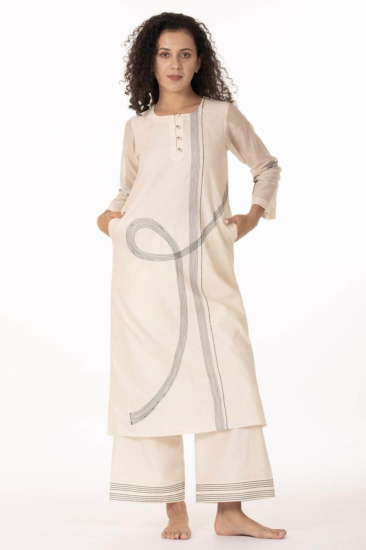 Buy Embroidered Ivory Kurta & Pants for women by Khat Clothing online available at scrollnshops