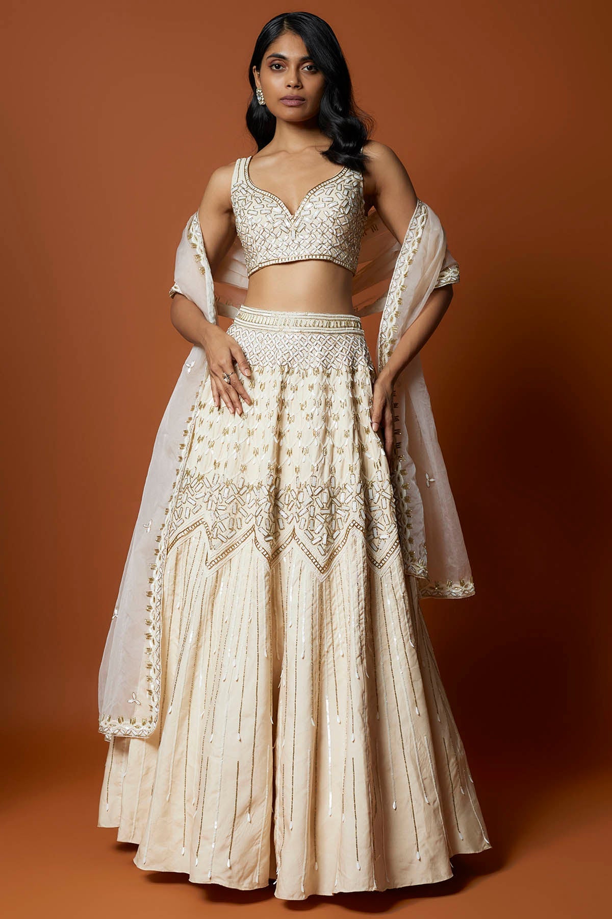 Mehak Murpana Embroidered Ivory Lehenga Set for Women Online at ScrollnShops