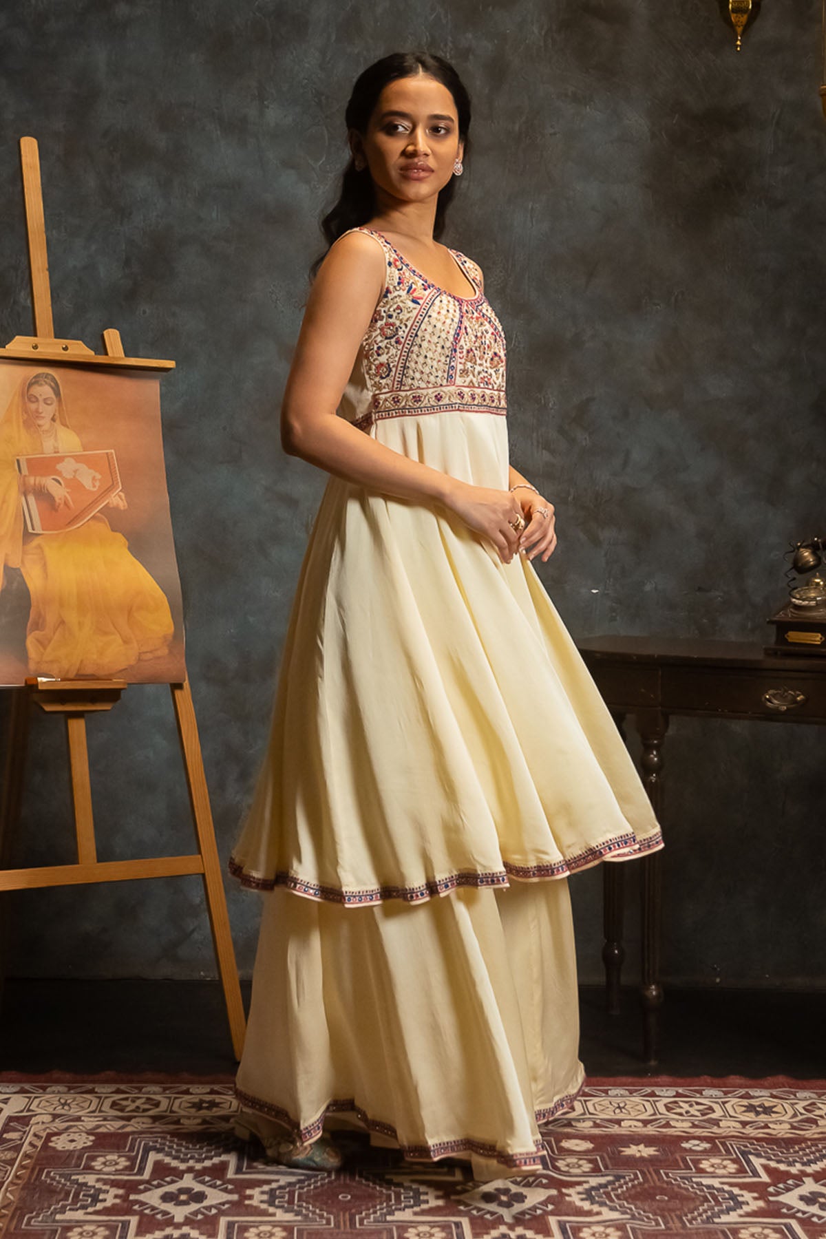 Embroidered Ivory Long Kurta Set