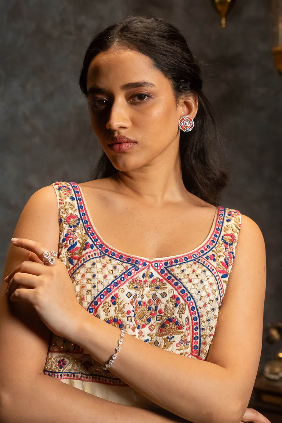 Embroidered Ivory Long Kurta Set