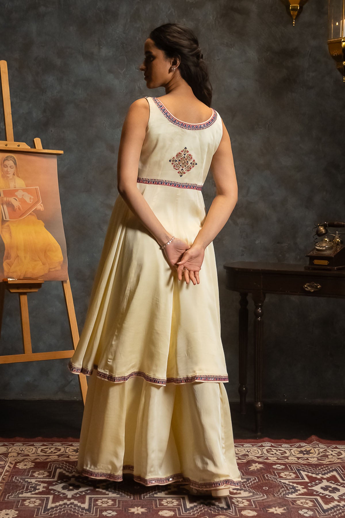 Embroidered Ivory Long Kurta Set