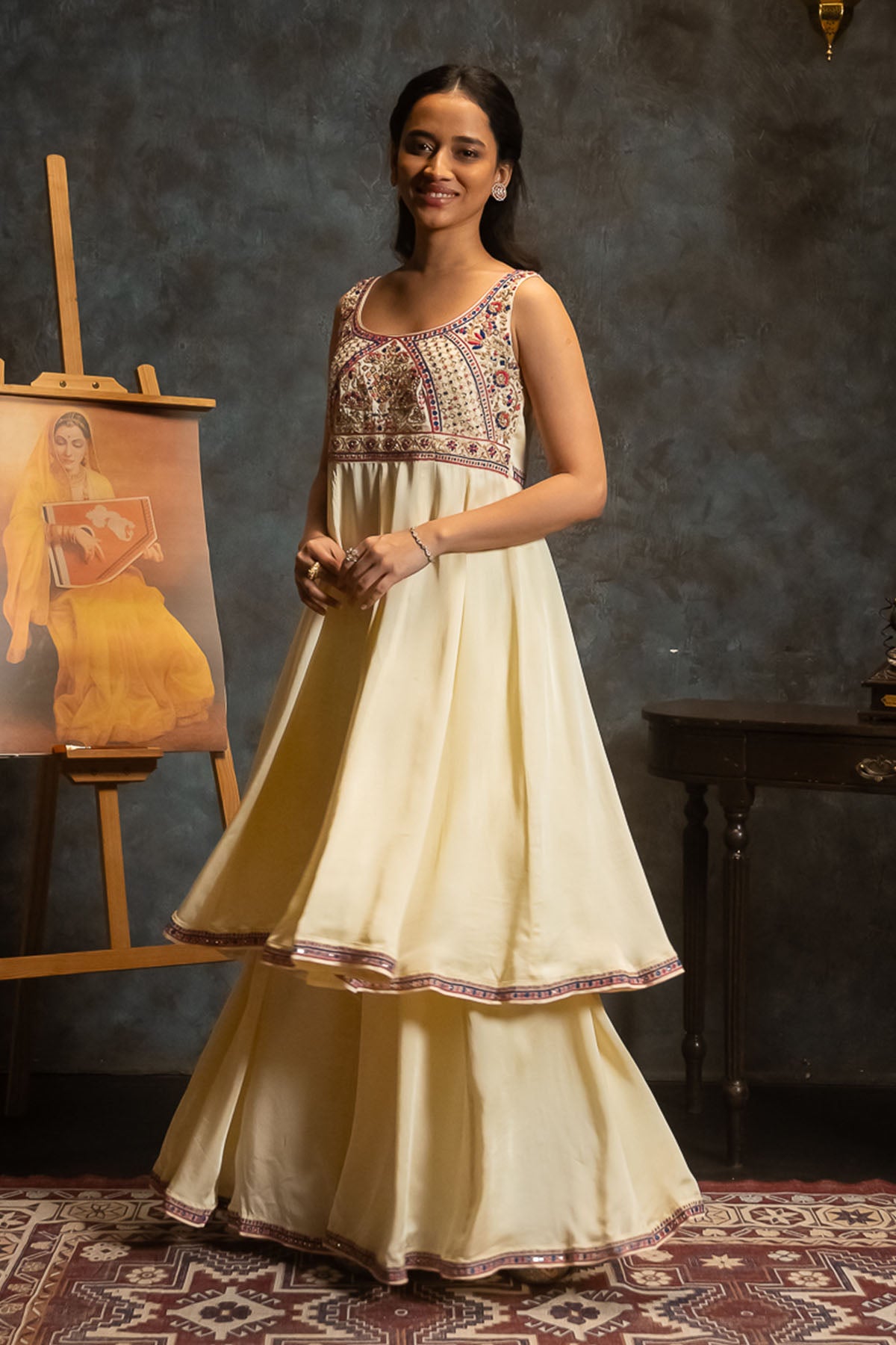 Embroidered Ivory Long Kurta Set