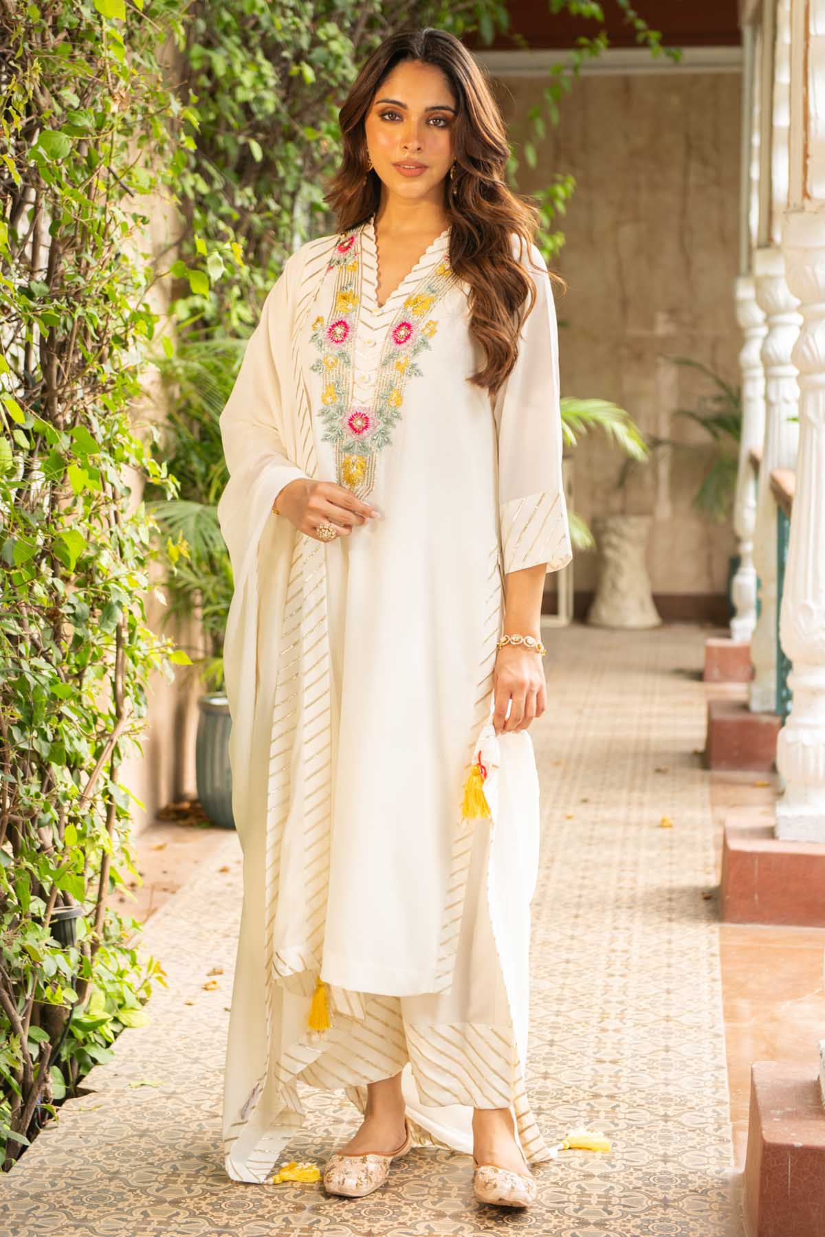 Ajiesh Oberoi Embroidered Ivory Palazzo Set for women online at ScrollnShops