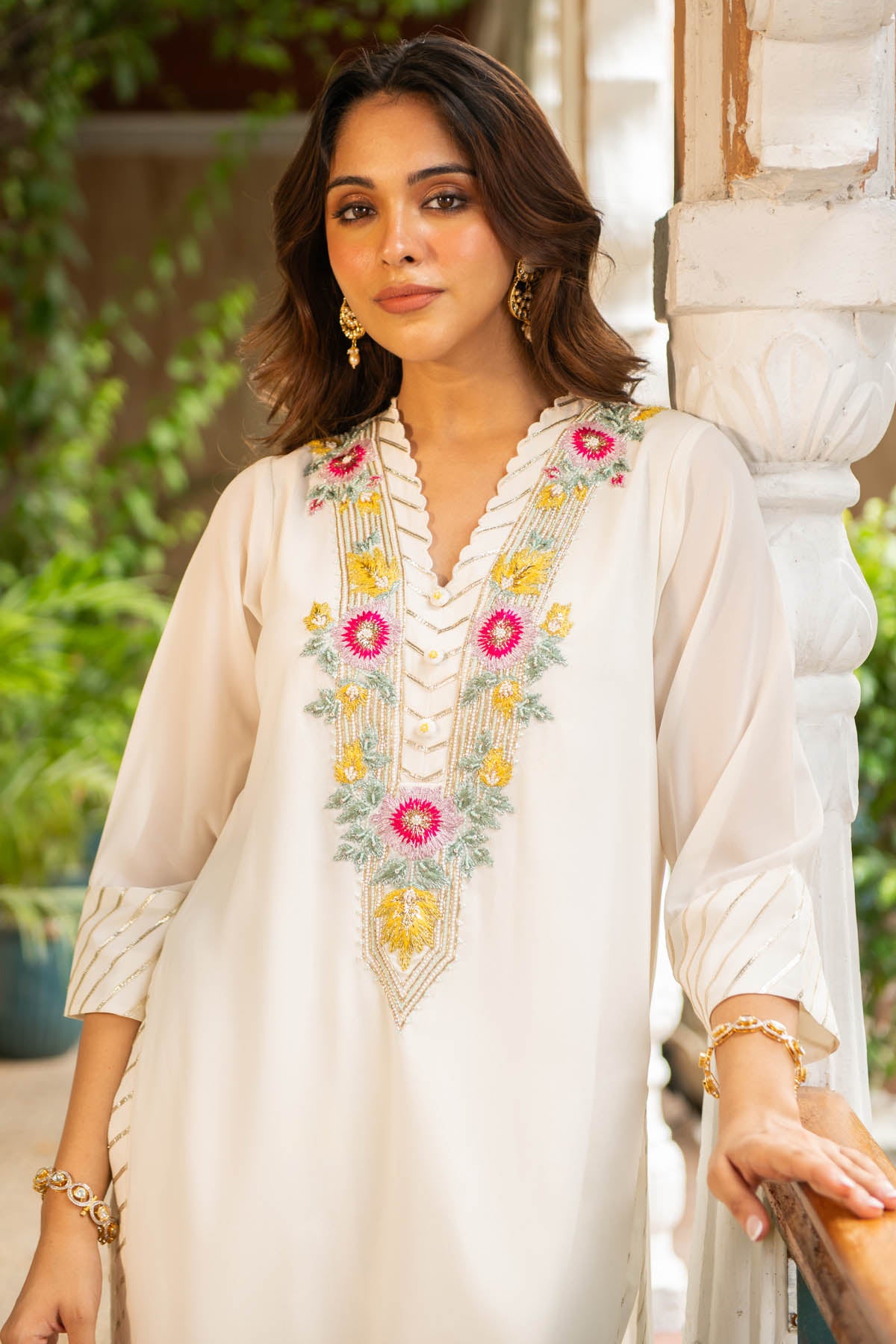 Embroidered Ivory Palazzo Set