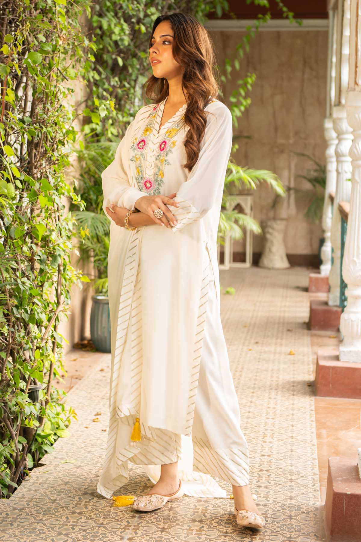 Embroidered Ivory Palazzo Set