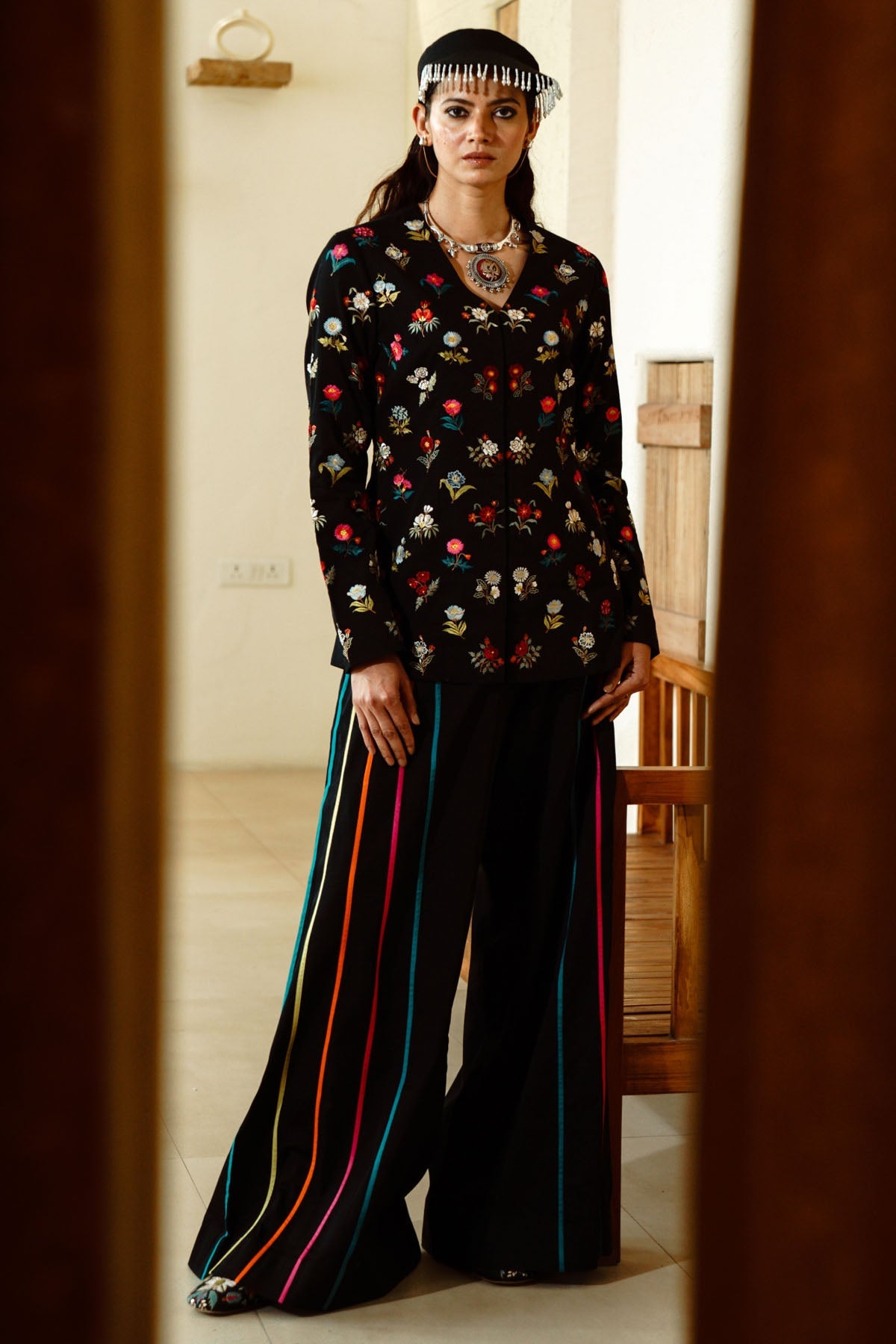 Wabi Sabi Embroidered Jacket & Pants Set For Women available at ScrollnShops